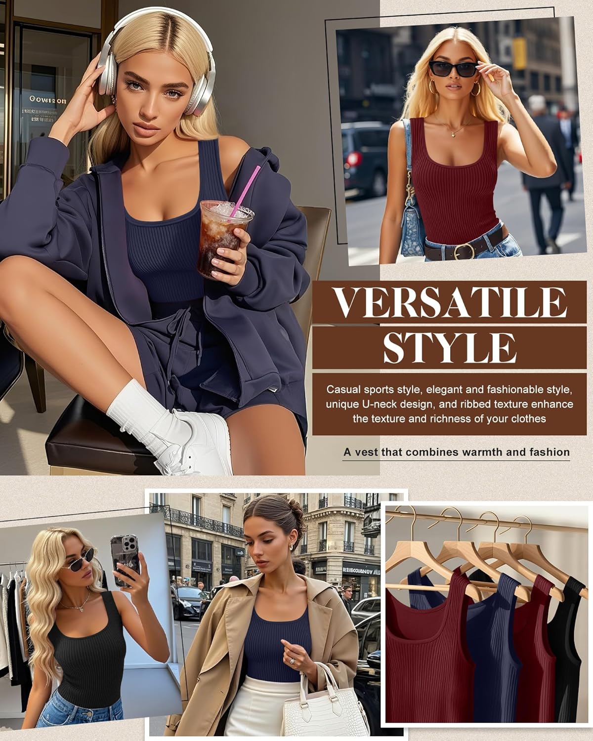 3 Pack Women's Thermal Tank Tops Ribbed Scoop Neck Cotton Sleeveless Undershirts Fleece Lined Camisole Base Layer - Image 4