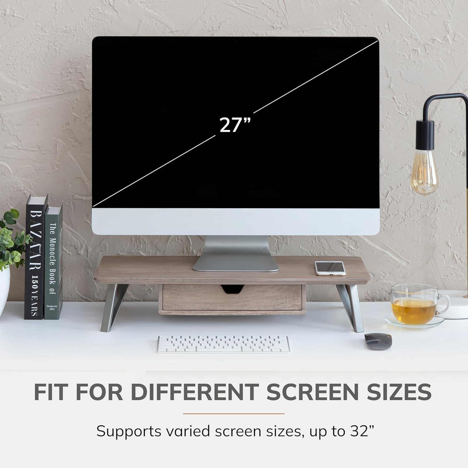 Anji Mountain Monitor Stand - Desktop Organizer & Laptop Riser, Ergonomic Monitor Riser, Space-Saving Monitor Stand for Desk, Durable Construction, Easy Assembly, Ideal for Home & Office,Biscotti