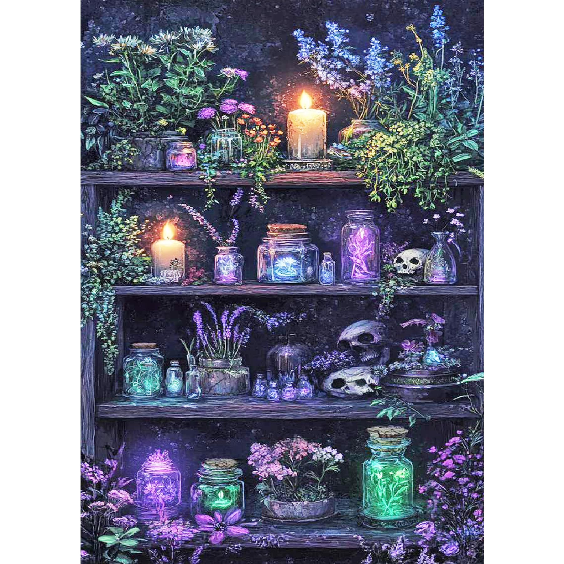 Bowetile Halloween Bookshelf Diamond Painting Art Kits for Adults, Skeleton Gem Art Painting Kits, Full Drill Nightscape Painting Rhinestone Embroidery Pictures for Beginners, Home Wall Decor 30x40cm