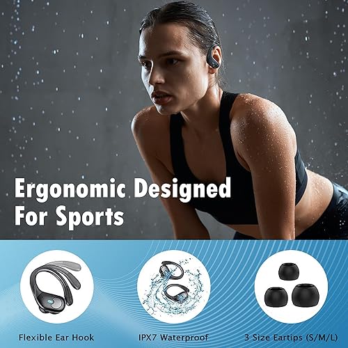 Miniatura 6 de Auriculares inalámbricos V5.3 Bluetooth con cancelación de ruido sobre la oreja con pantalla LED de 60 horas de reproducción, IPX7 impermeable Hi-Fi