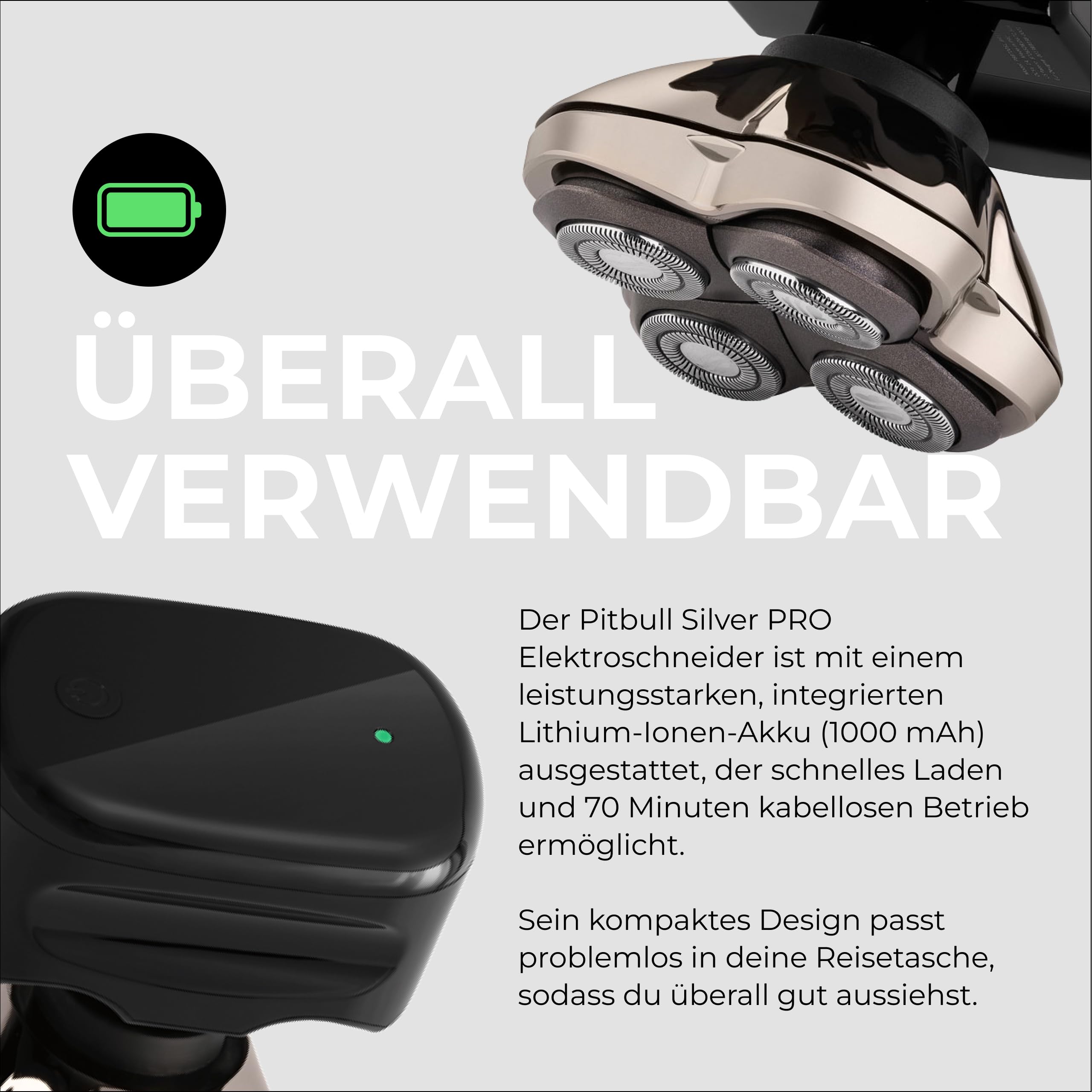 Skull Shaver Pitbull Silver Pro SX5 Kopf- und Gesichtsrasierer Elektrorasierer für Herren Nass Trocken Kabellos Wasserfest