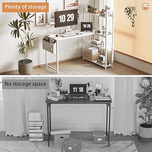 Miniatura 12 de Treesland Escritorio para computadora de 55 pulgadas con estantes de almacenamiento, escritorio en forma de L con almacenamiento, escritorio de