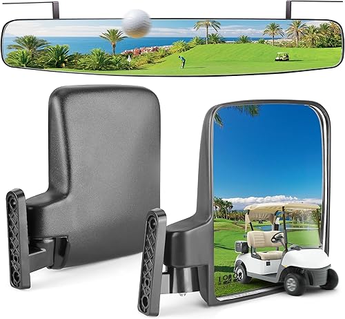 Miniatura 8 de 10L0L Espejos para carrito de golf, laterales plegables y retrovisores panorámicos para Yamaha Club Car EZGO, elimina puntos ciegos, estilo convexo