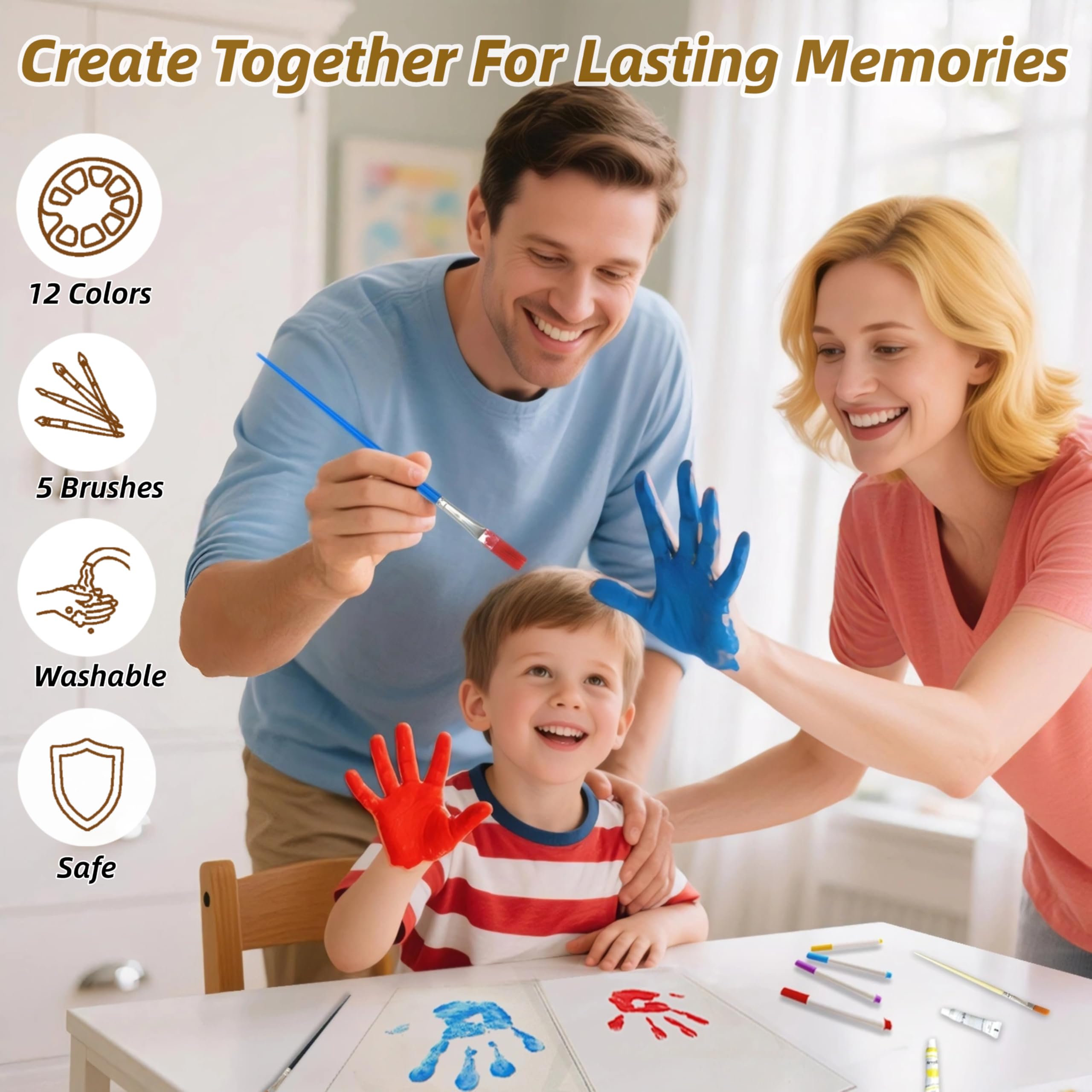 Kit de marco de huellas de manos familiares para 4 con 12 colores de pintura y 12 bolígrafos, divertido recuerdo de huellas de manos, regalos familiares para Navidad, Día de la Madre, Día del Padre