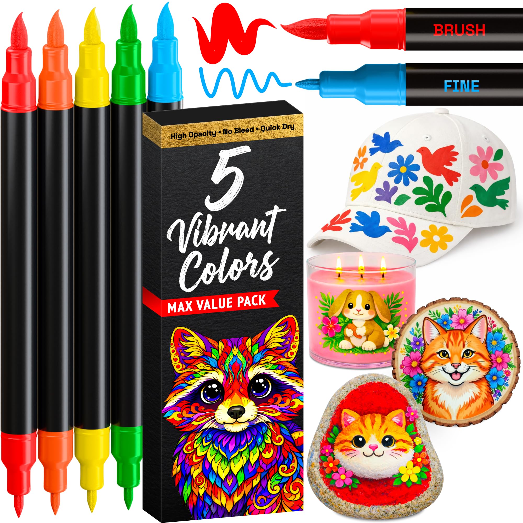 ARTISTRO 5 Multicolor Dual-Tip Acrylic Paint Marker Pens for Drawing