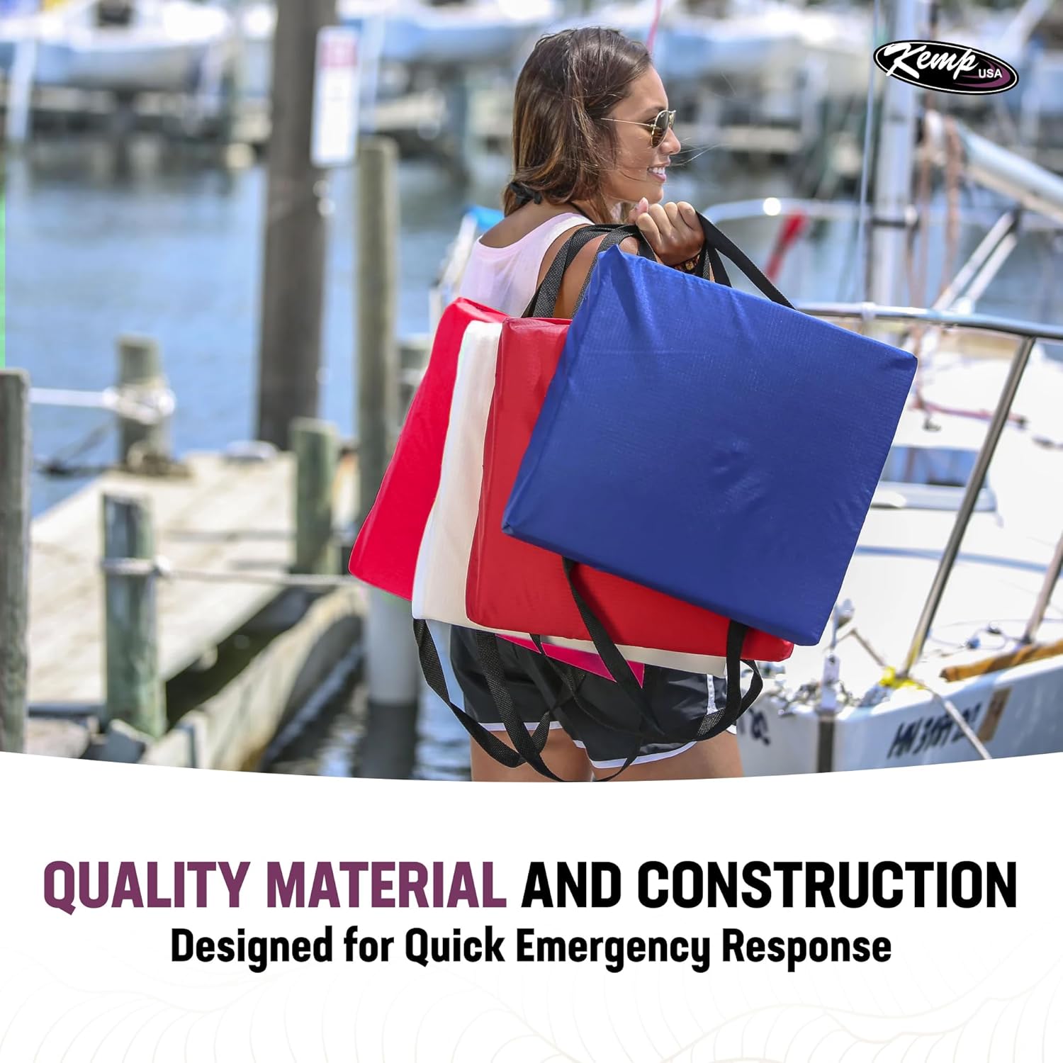 Kemp USA Type IV Throwable Flotation Cushion USCG Approved Boat Safety Throw Cushion with Foam Buoyancy & Nylon Straps for Boating Marine Safety Equipment Royal Blue