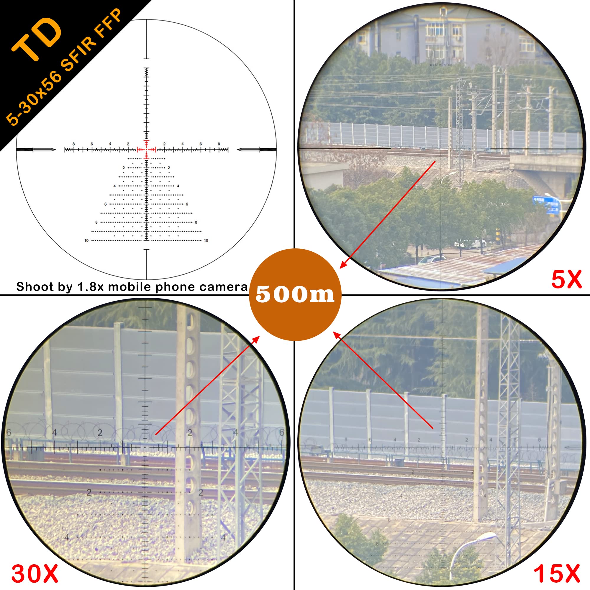 WestHunter Optics TD 5-30x56 SFIR FFP Precision Mirino Telescopico per Tiro di Competizione, Reticolo Illuminato a Primo Piano Focale 1/10 MIL, Tubo da 34mm con Torretta di Azzeramento Stop Zero