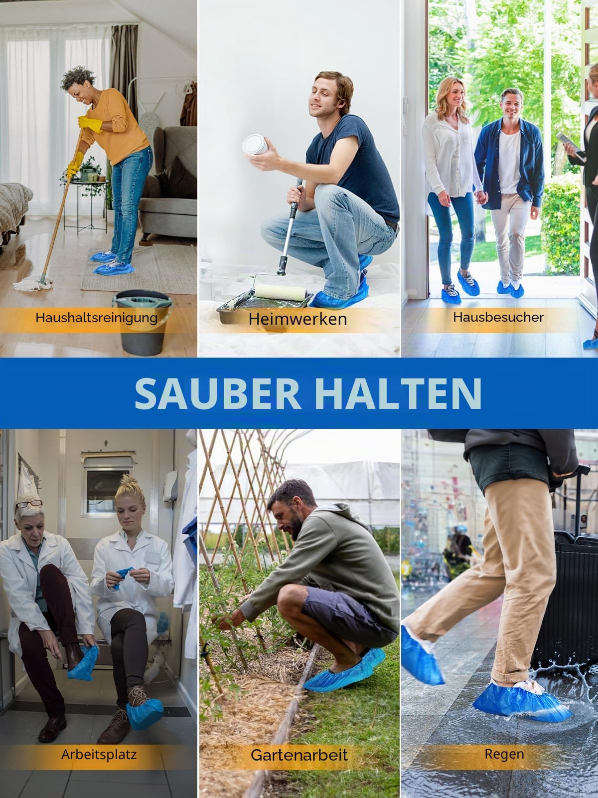 Schuhüberzieher Einweg Plastik Blau 300 Stück（150 Paar）：TOOSOFt Überzieher Schuhe Gross für Herren - Überschuhe Wasserdicht - CPE Überziehschuhe Rutschfest - Universalgröße Schuh Überzug Einmal