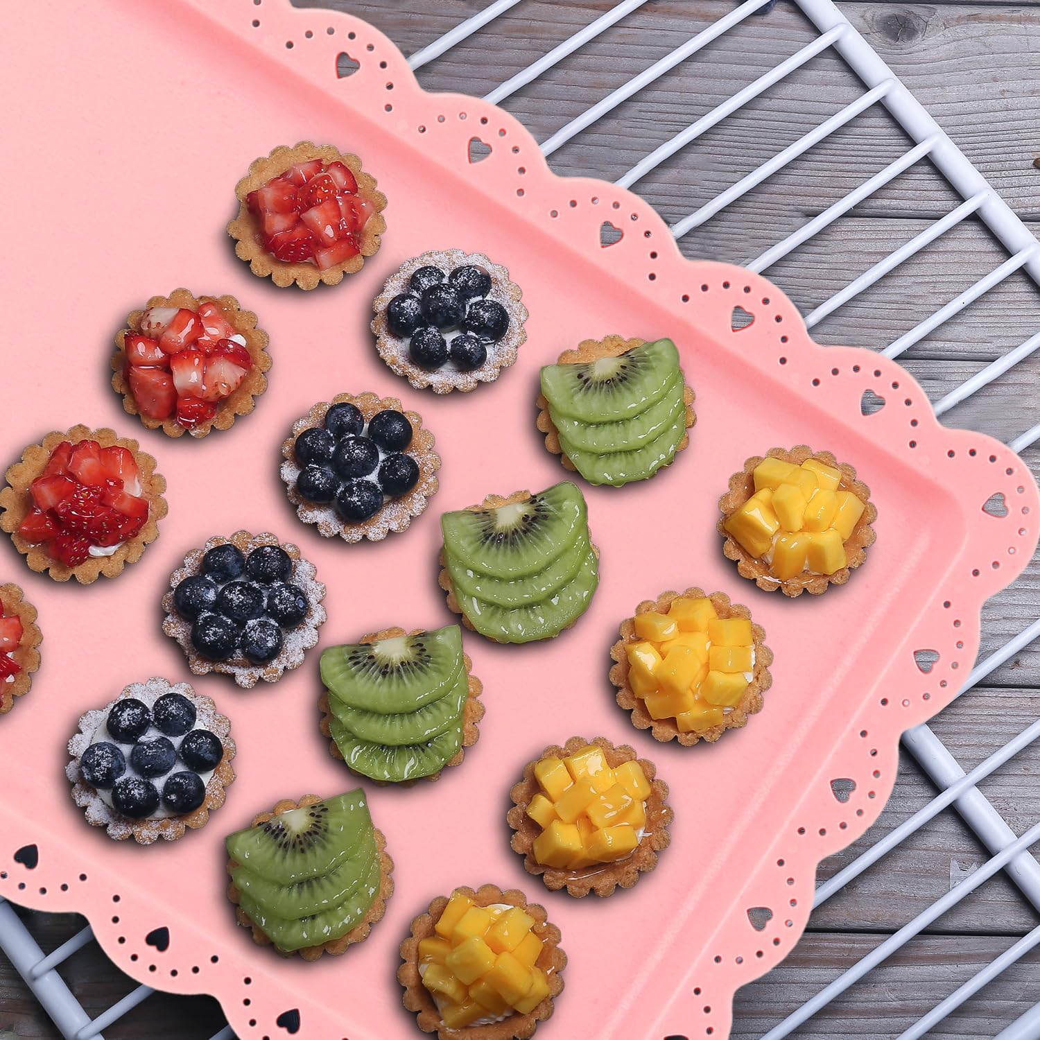 Bandeja de comida, paquete de 12 bandejas de servir para servir alimentos, bandejas de plástico para servir frutas, bandeja grande para servir fiestas, bodas, restaurantes, 14.4 x 9.3 pulgadas (rosa)