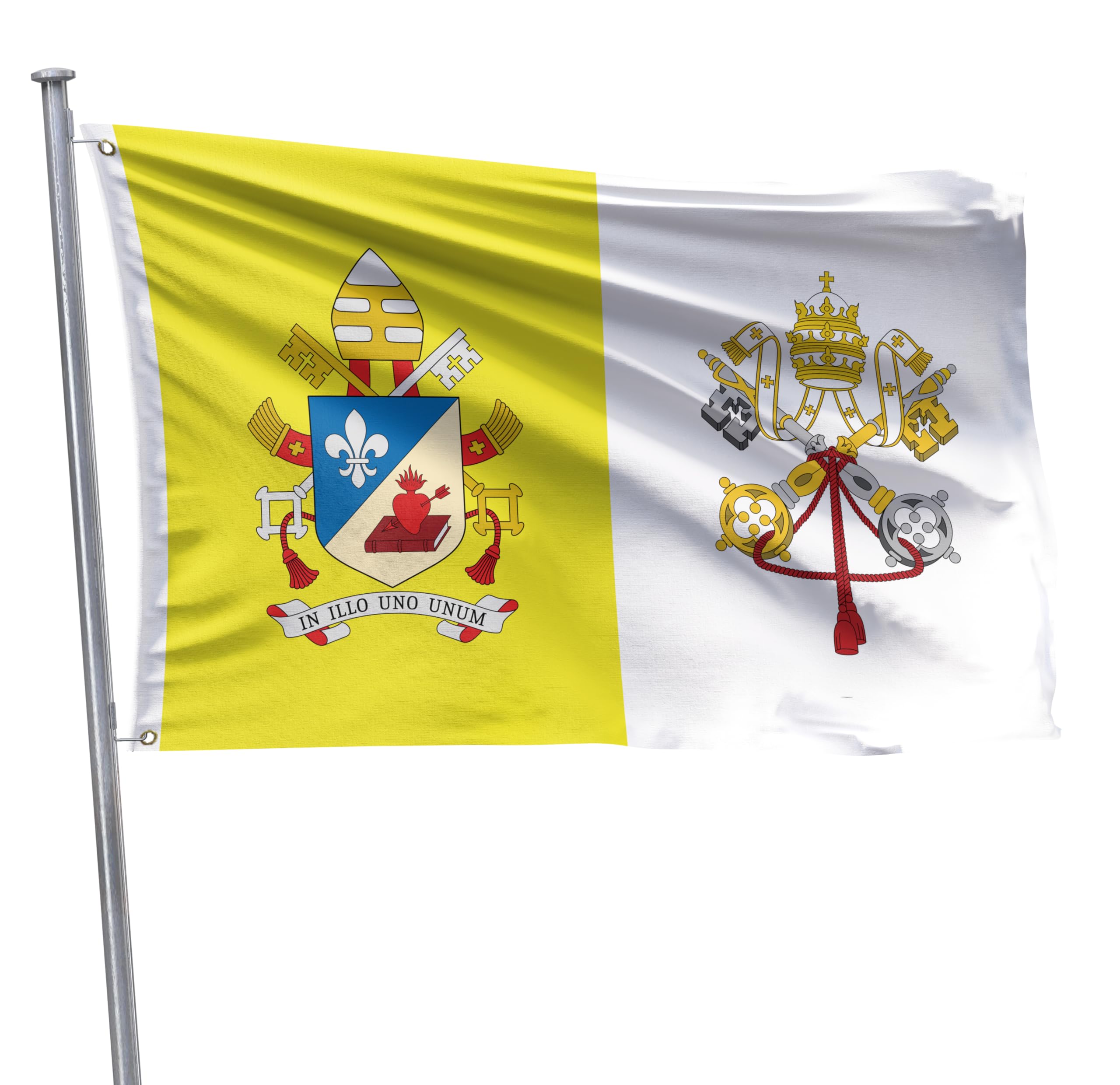Coat of Arms of 267th Pope Leo XIV Vatican City Flag 5x8FT In Illo uno unum Flags Vivid Color Fade Resistant Polyester with Brass Grommets Gifts and Room Decor Indoor Outdoor