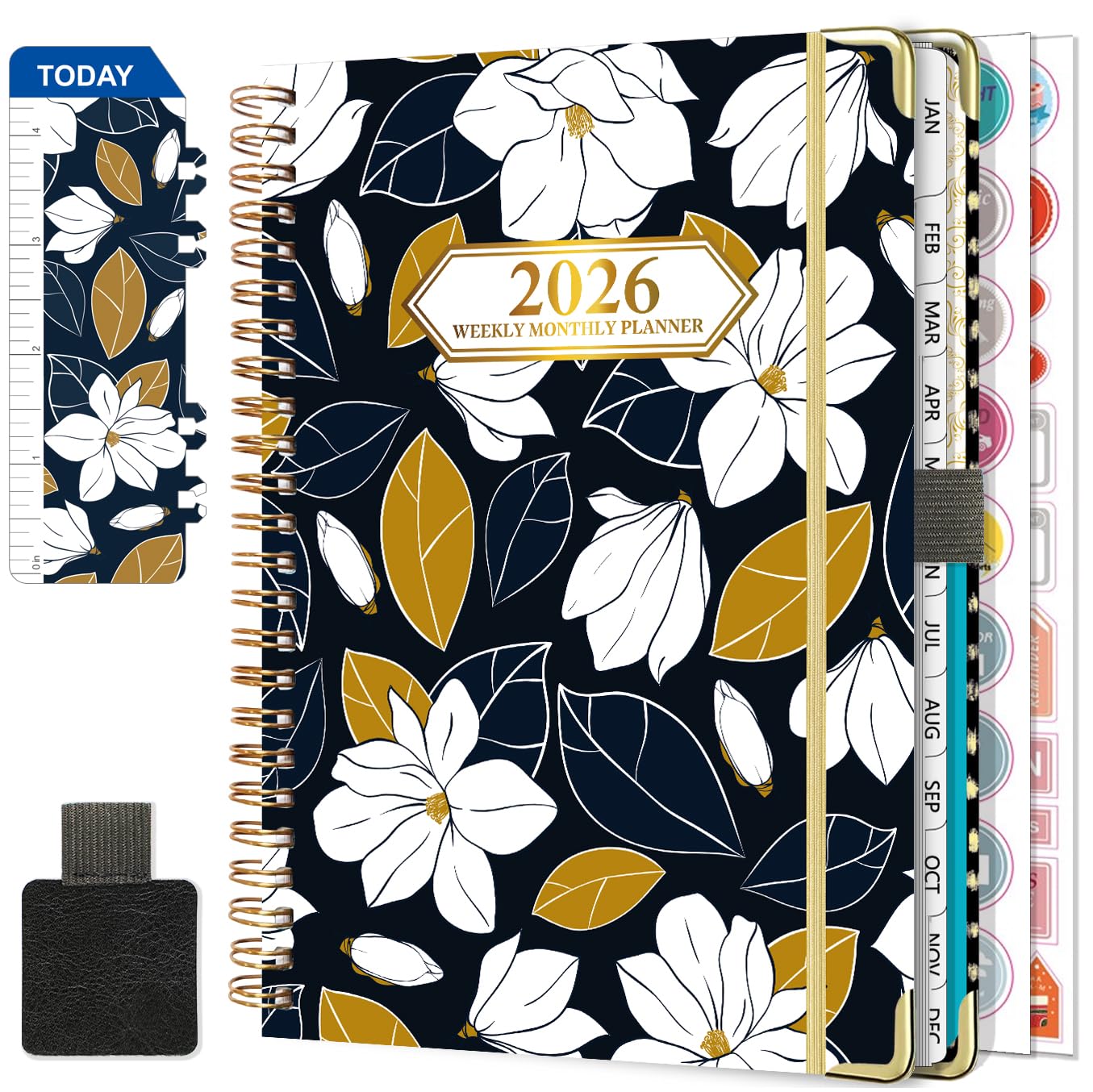 NEYSA Agenda 2026 Settimanale spirale, Diario Scuola A5 Da gennaio a dicembre 2026 (12 mesi) agenda scolastica con passante per penna, righello segnalibro e adesivi - 21,7 X 15,8 cm (Nero)