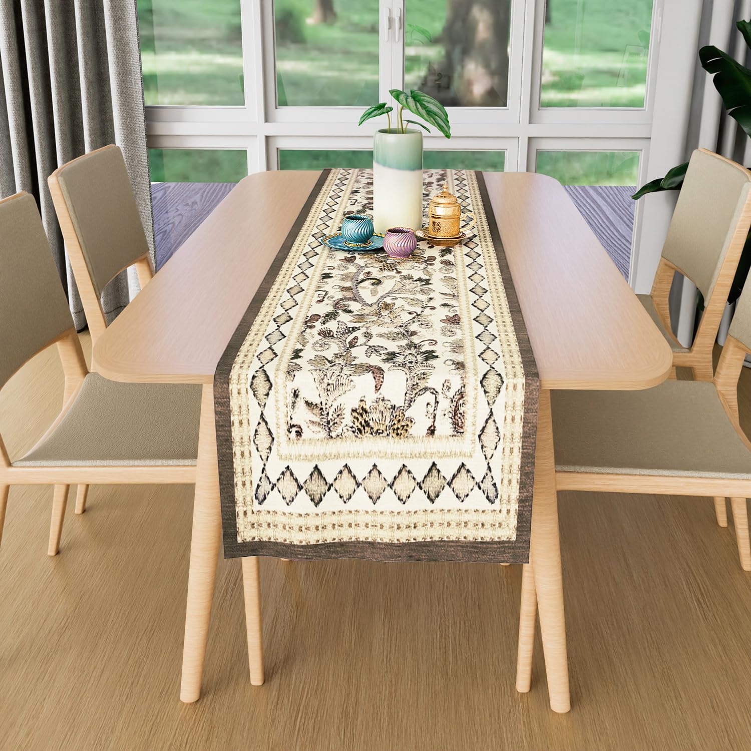 Heart Home Table Runner | 13x72 Inch | Dining Table Runner | Wedding Table Runner | Table Runner for Family Dinners & Hotels | Coffee Table Runner | Embroidery Flower Print | Light Brown