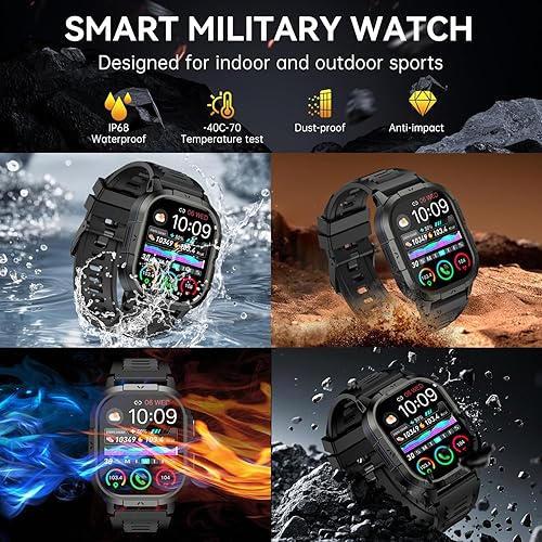 Miniatura 5 de Reloj inteligente para hombre, rastreador de ejercicio relojes digitales militares impermeables para hombre, para correr, hacer respuesta, llamar,