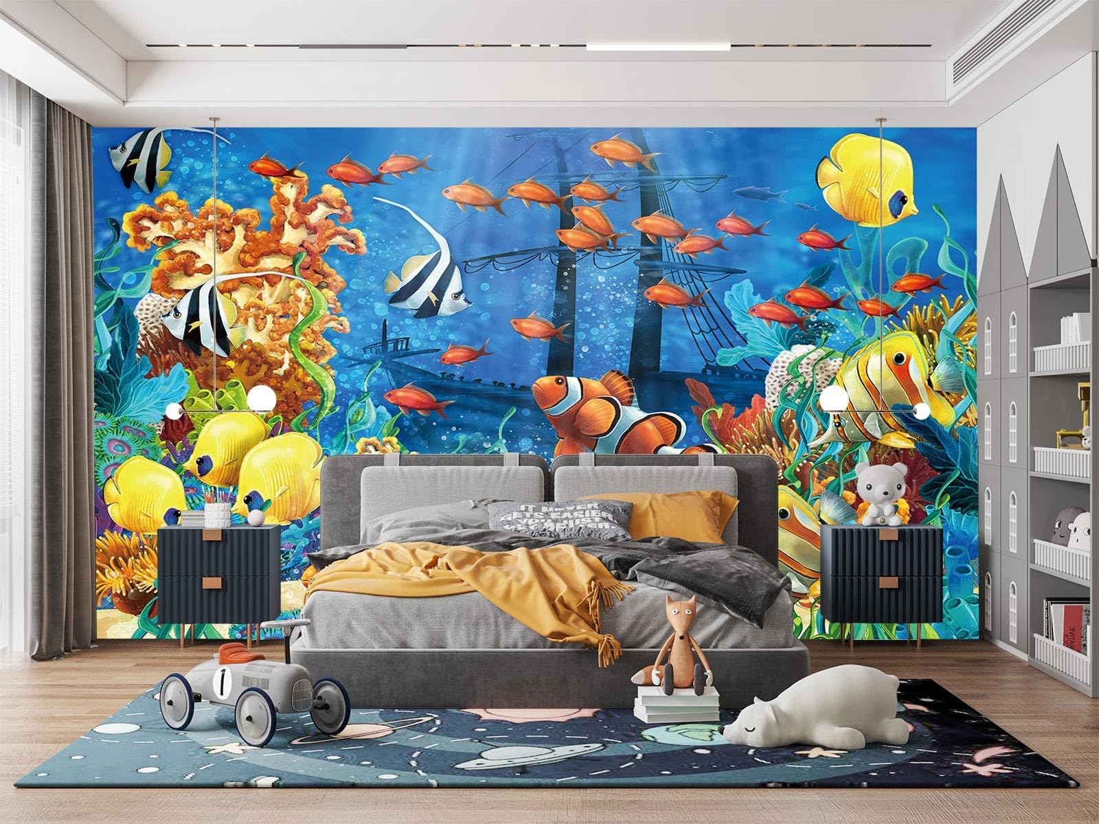 Fish Underwater World Wall Mural Wallpaper for Bedroom 137" x 102"(W x H)