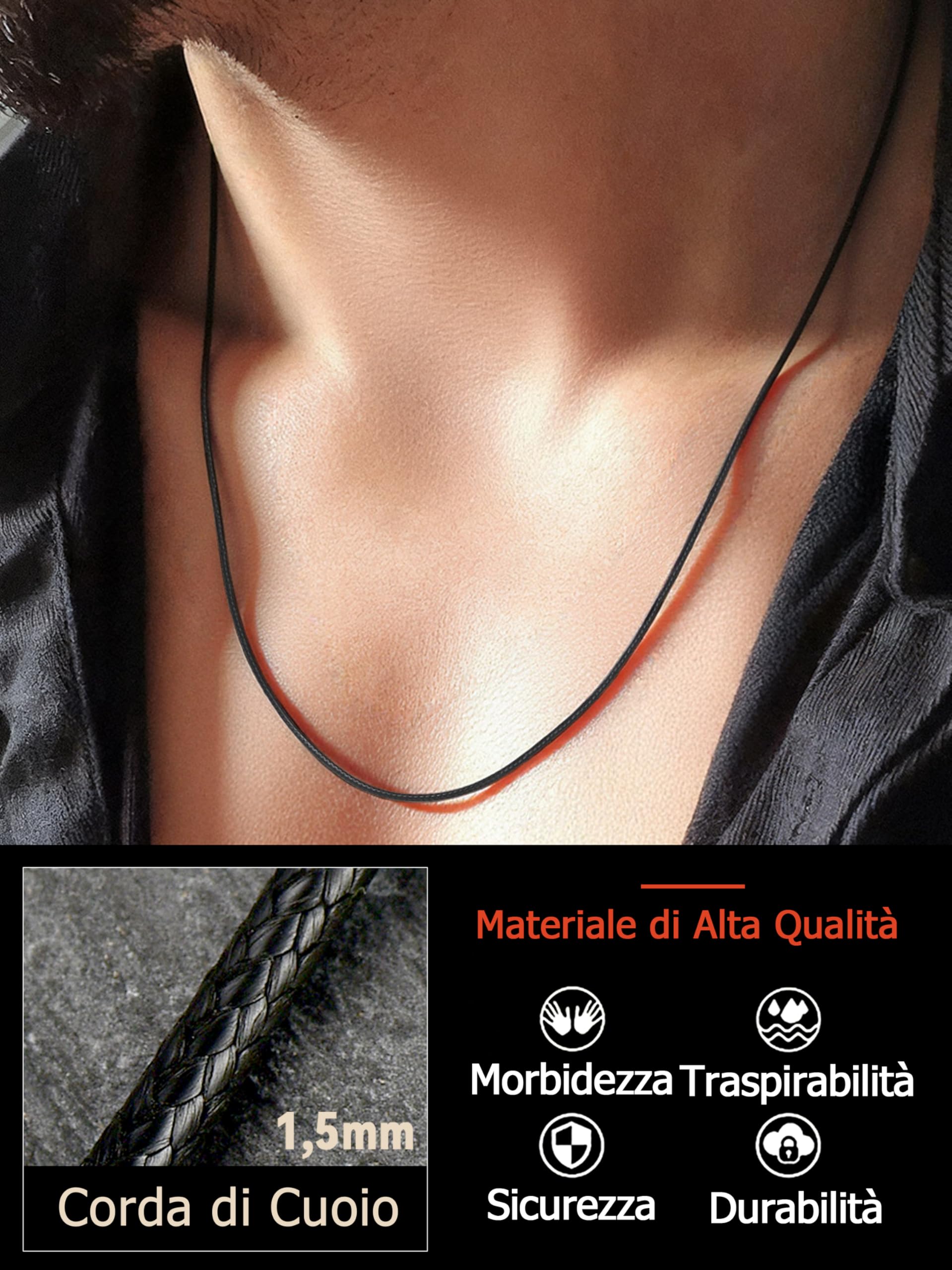 FaithHeart Catenina Uomo Cordino per Collane Larghezza 1.5/2/3MM Cordina in Cuoio Solido Accessori per Ciondolo Impermeabile Resistente al Sudore