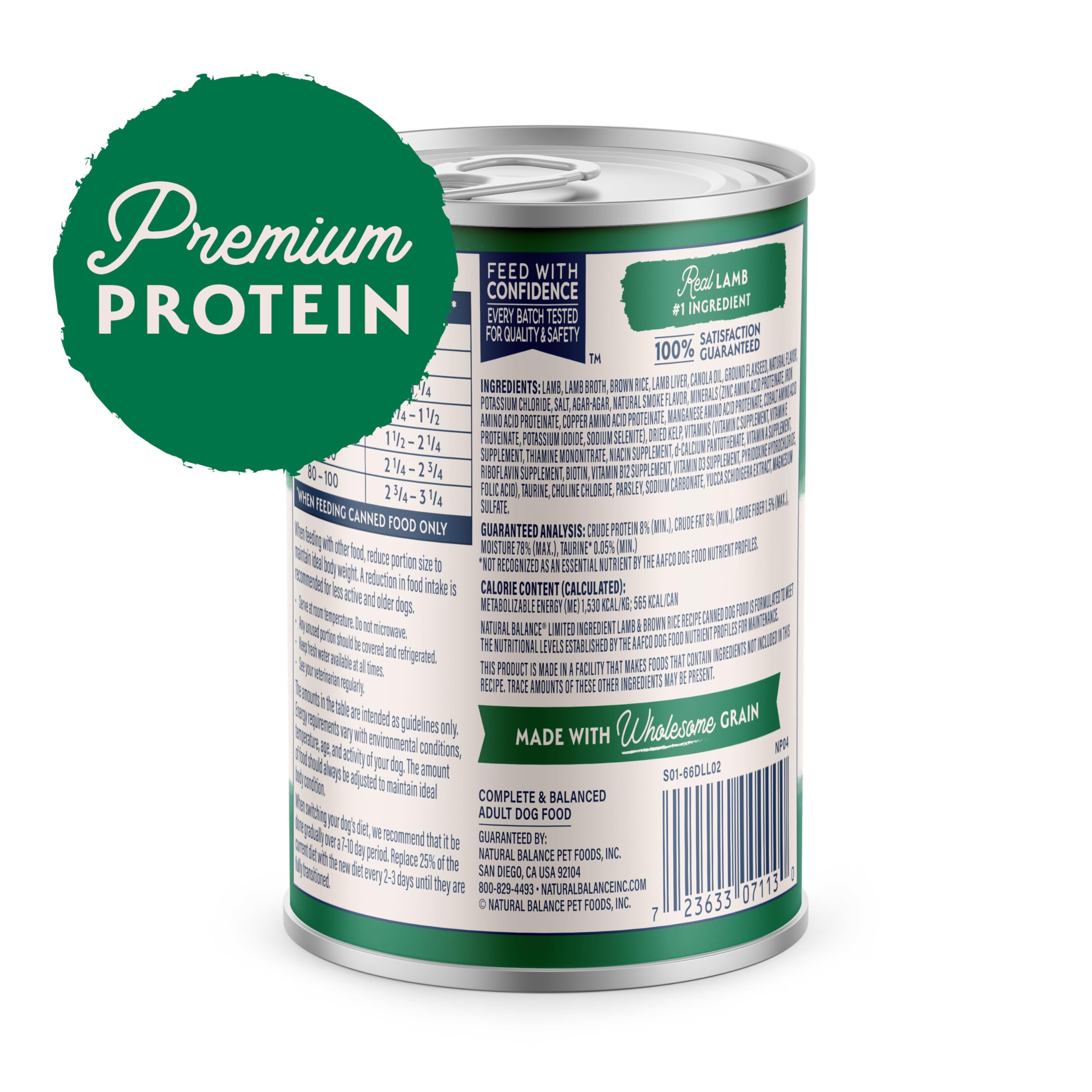 Natural Balance Limited Ingredient Adult Wet Canned Dog Food with Healthy Grains, Lamb & Brown Rice Recipe, 13 Ounce (Pack of 12)