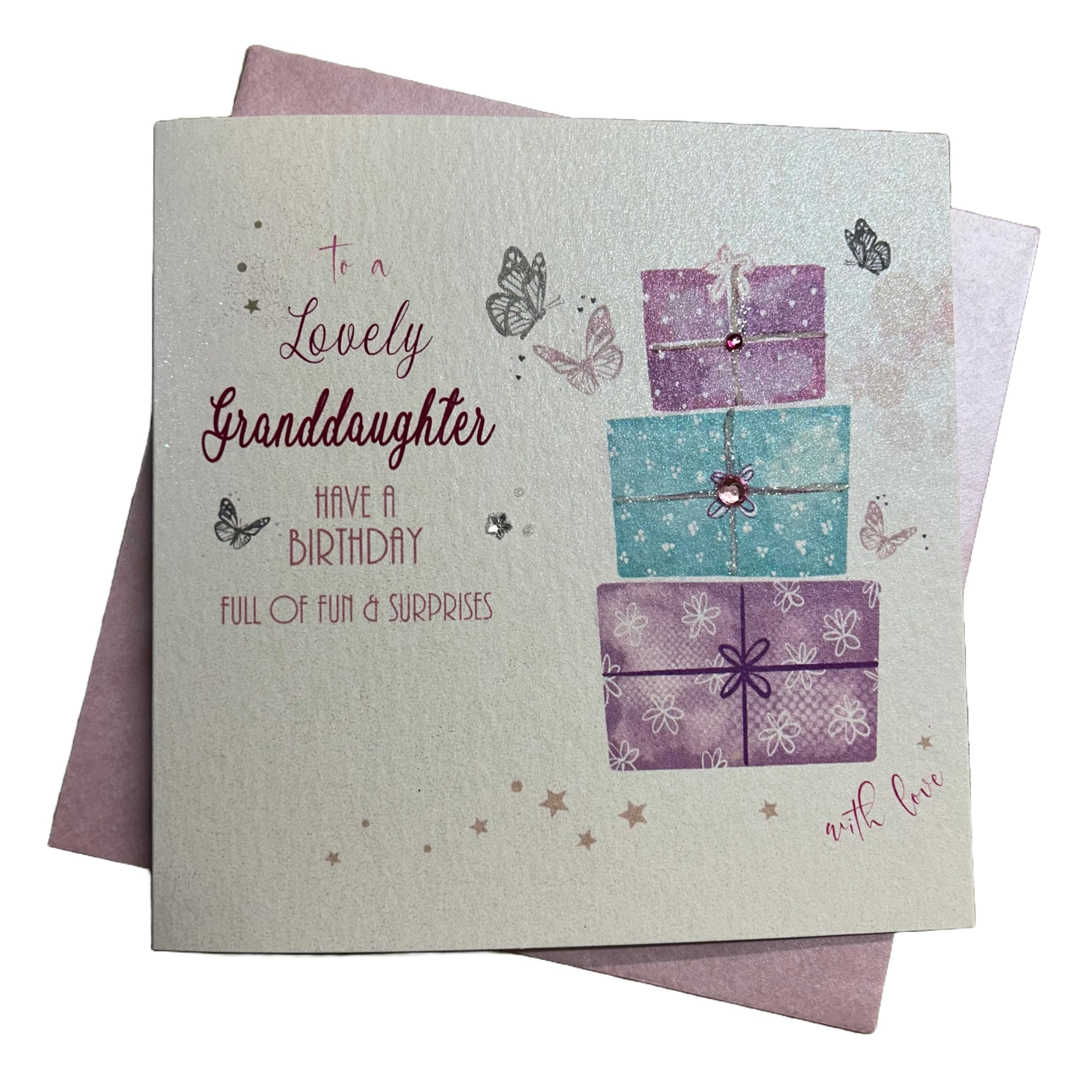 white cotton cards Granddaughter Happy Birthday Handmade Card, Pink, wb86