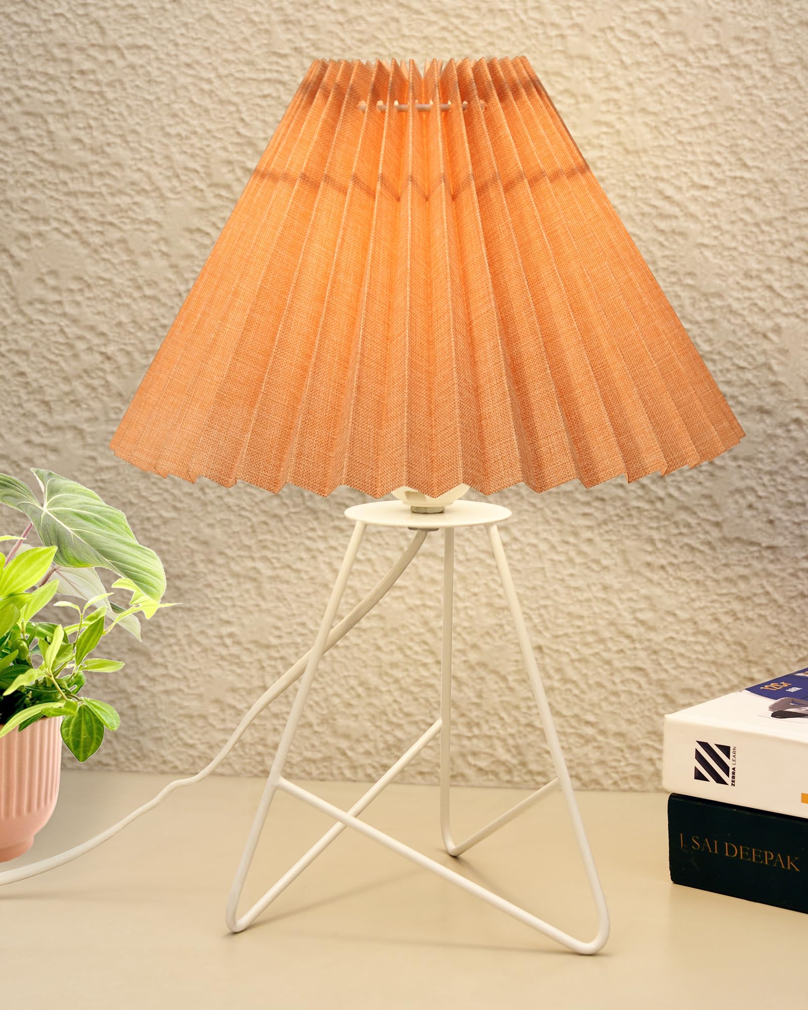 Homesake® Retro Down to the Wire Metal Table Lamp with Fabric Shade, Bedside Lamp Gift Housewarming Home Living Room, Pleated Shade (Beige)