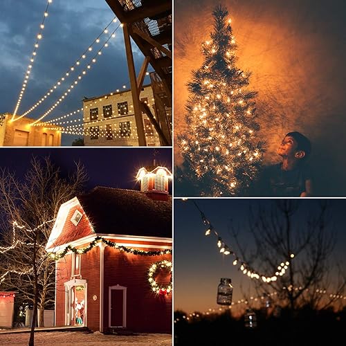 Miniatura 7 de Tira de luz C9 de 100 pies para espacio E17-12, cadena de luz de Navidad para exteriores con 100 enchufes para patio (marrón)