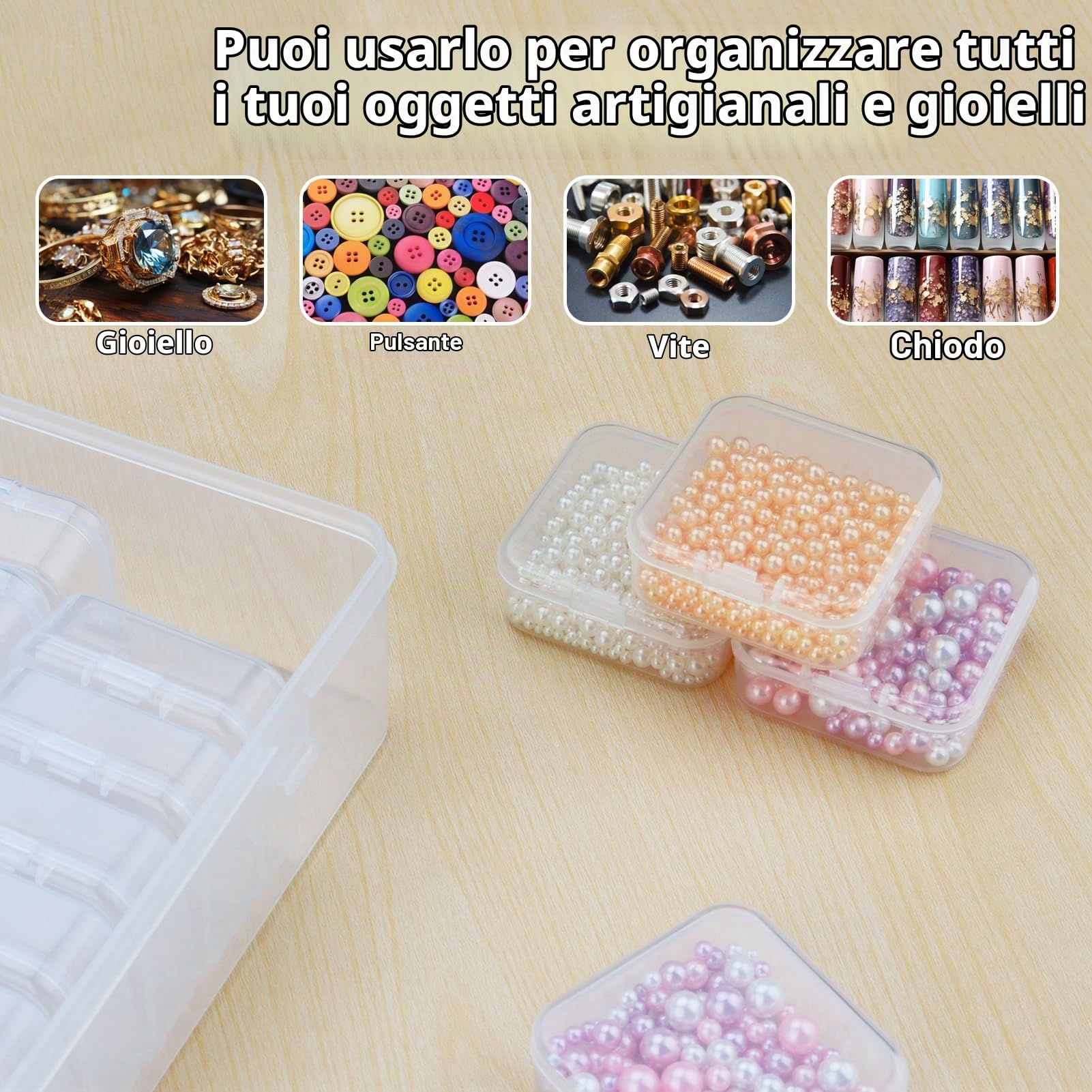Gbivbe Scatole Plastica Trasparente Piccole, 62 Pezzi Quadrato Mini Scatola per Organizer con Coperchio, Contenitori di Stoccaggio per Perline Gioielli e altri Piccoli Oggetti