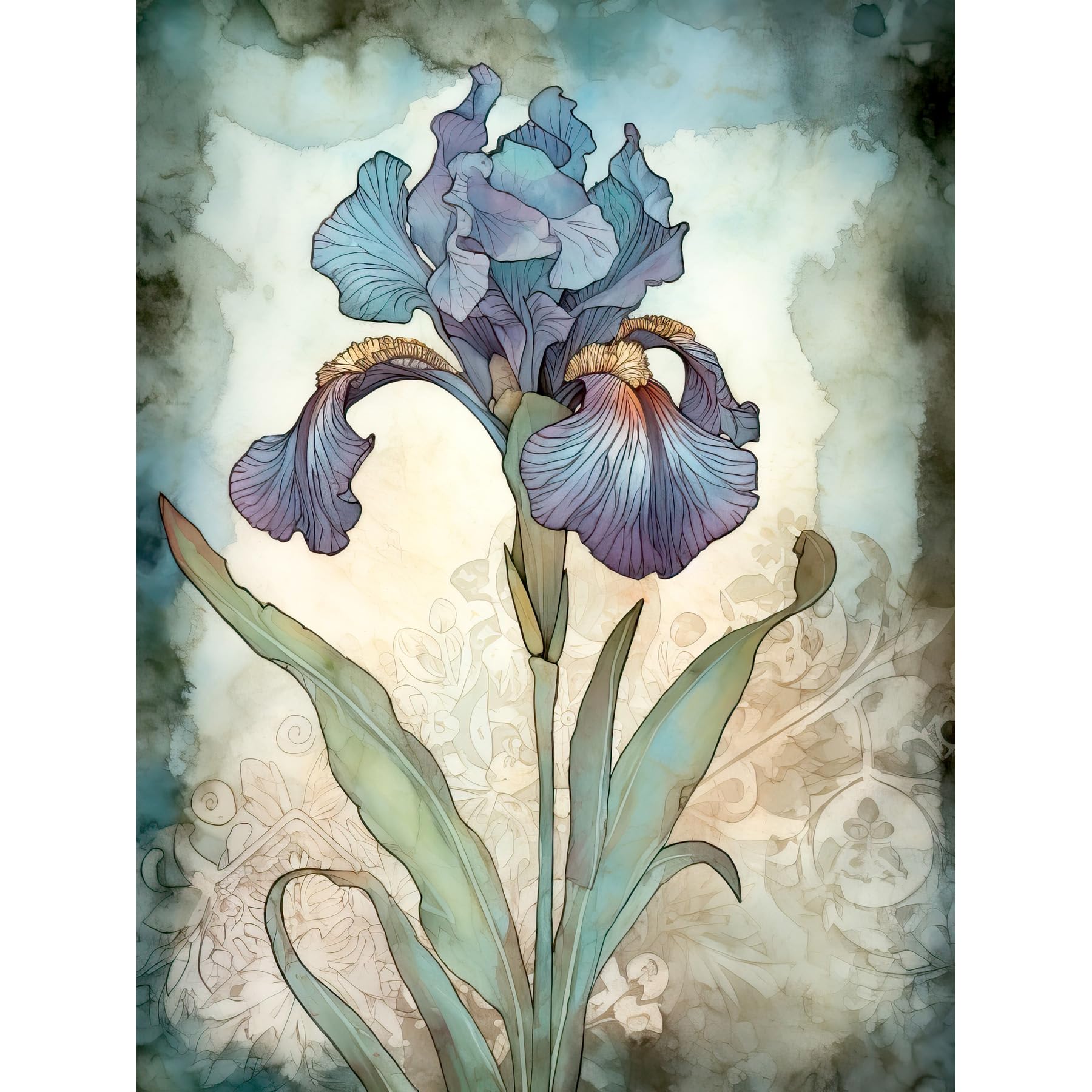 Artery8 A Single Iris Flower Watercolour Illustration Large Wall Art Poster Print Thick Paper 18X24 Inch