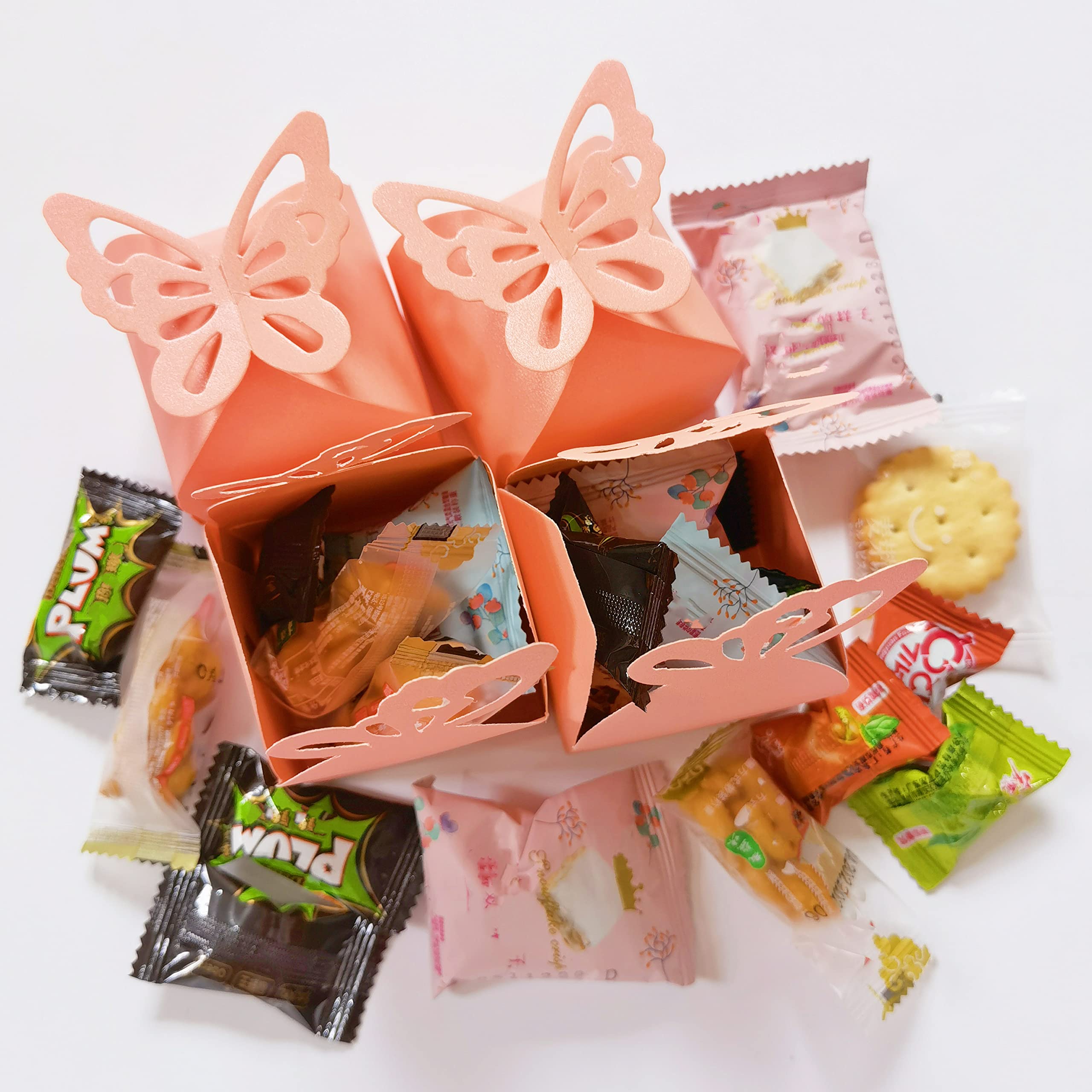 50 Scatoline Portaconfetti A Farfalla - Bomboniere Per Matrimonio, Compleanno, Feste, Blu Scuro - Foto 4