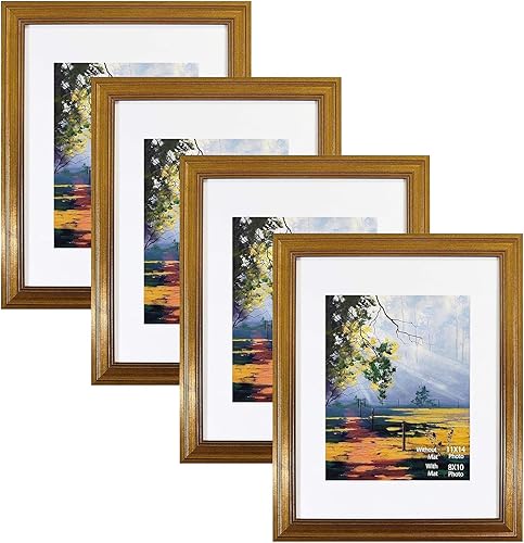 Golden State Art, Marco de fotos dorado oscuro de 11 x 14 pulgadas, para colgar en la pared, incluye paspartú blanco para fotos de 8 x 10 pulgadas y