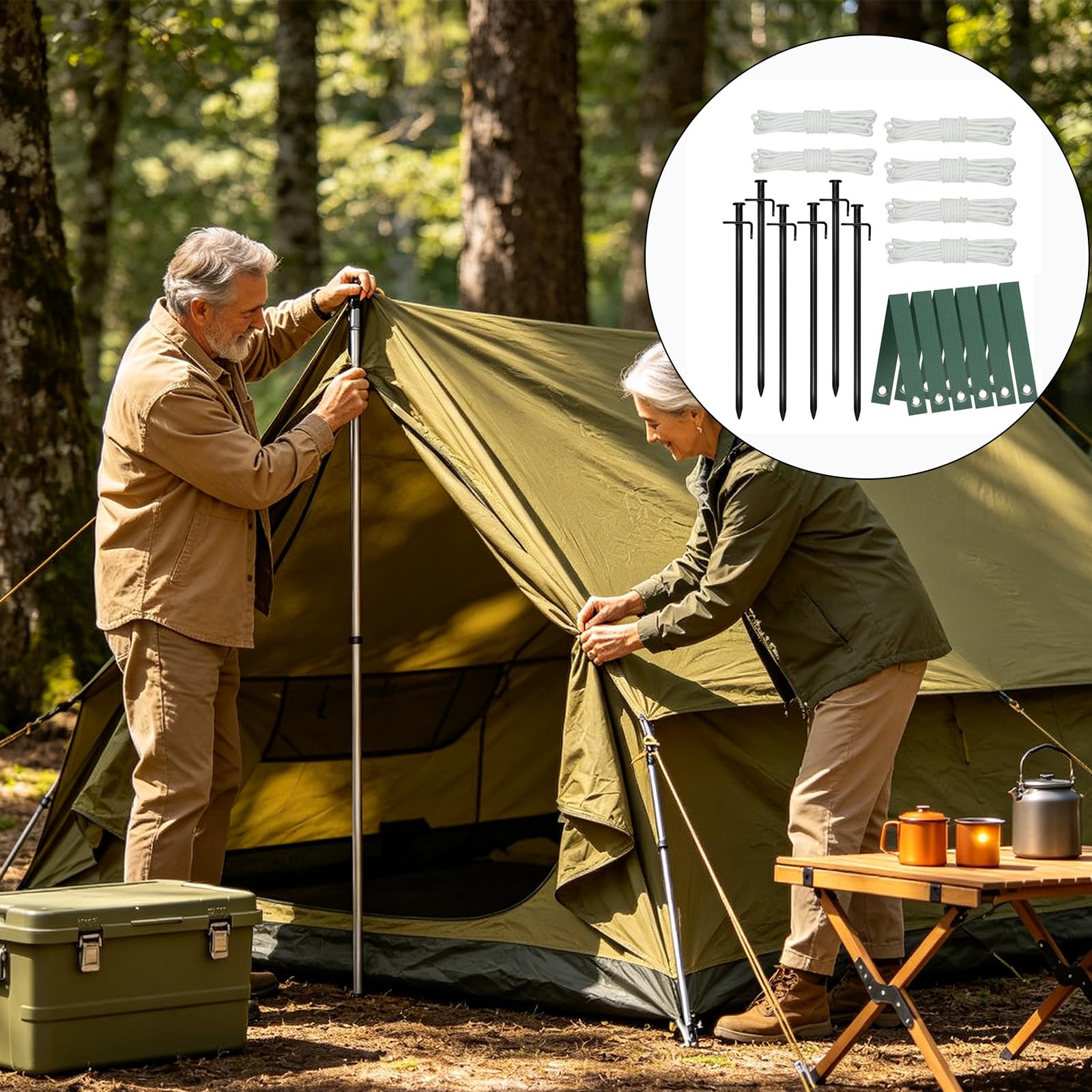 Ensemble de Maintien d ' abri avec piquets de Tente en Acier Carbone, 6 piquets courbés à 90 degrés, 6 Cordes, bâche de Camping 9X300 Mm