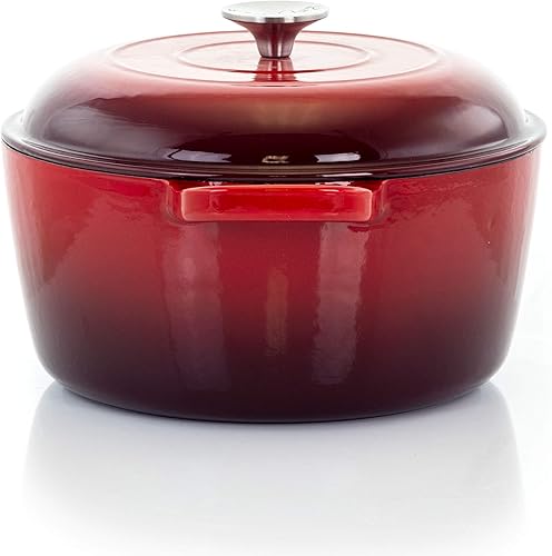 Miniatura 7 de MegaChef Cazuela redonda de hierro fundido esmaltado con tapa, 5 cuartos de galón, color rojo
