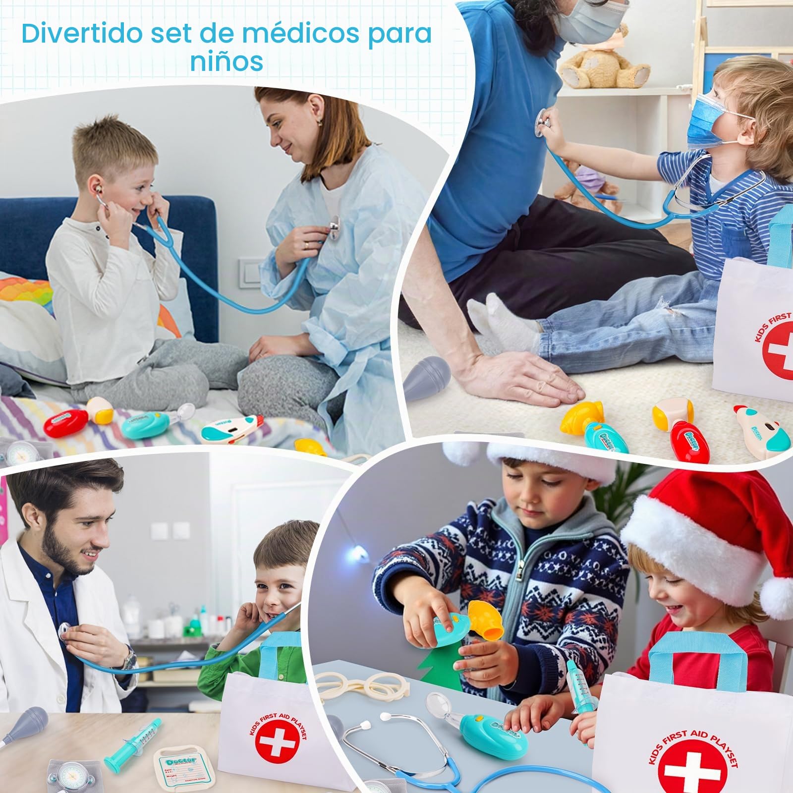 Maletín de Doctor Niño 2 3 4 5 años Kit de Médico Disfraz de Doctor Infantil con Estetoscopio Termómetro Jeringa, Juguetes de Doctor Juegos Educativos Regalo para Niños 2 3 4 5 Años Niño Niña
