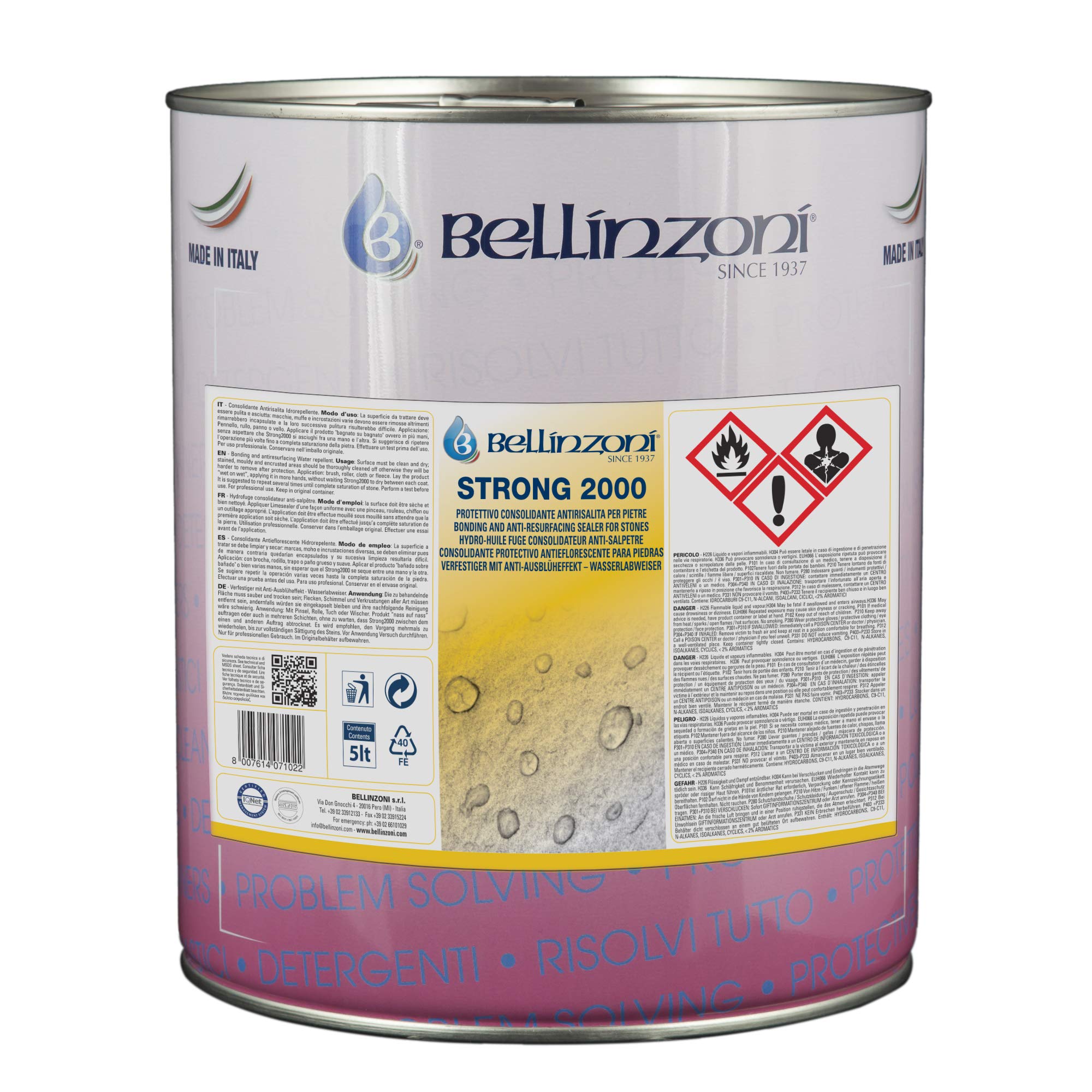 Bellinzoni STRONG2000 Consolidating Sealer for Sandstone, Limestone, Marble, Granite, Terracotta, Concrete, Facing Bricks (5 litres)