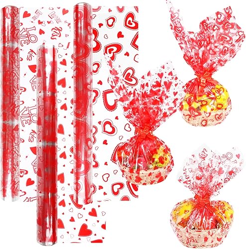 FOPINOA Juego de 3 rollos de celofán para el día de San Valentín, 32 pulgadas x 100 pies, papel de celofán transparente para regalo de San Valentín,