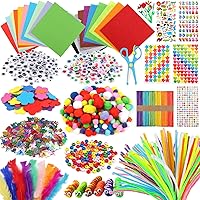 DOITEM 1500+ PCS Pipe Cleaners Craft Kit for Kids - Pompoms, Googly Eyes, Feathers, Stickers, Scissors & More Arts Supplies
