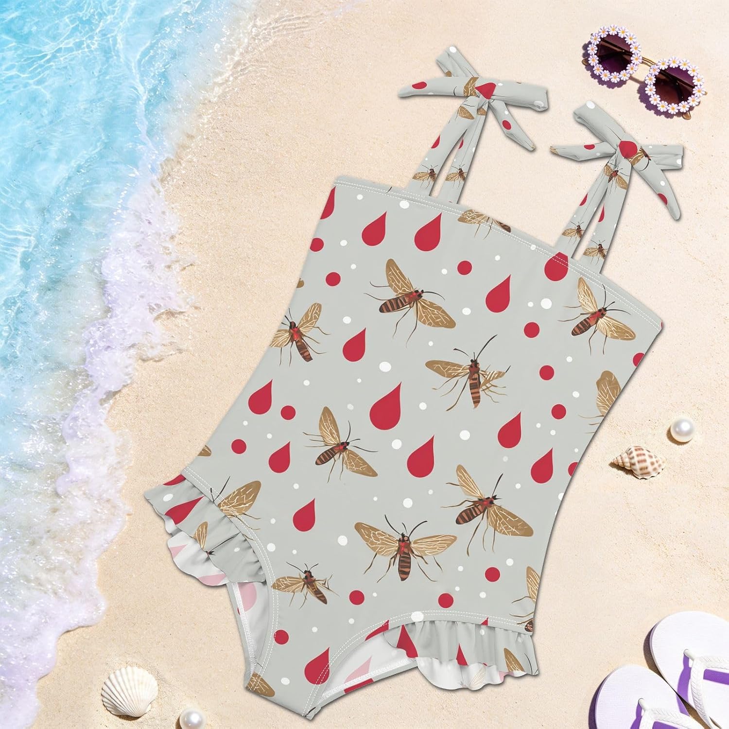 visesunny Toddler Girl Swimsuit Adjustable Strap Swimwear Mosquito Blood Bathing Suits for Girls 18M-6Y