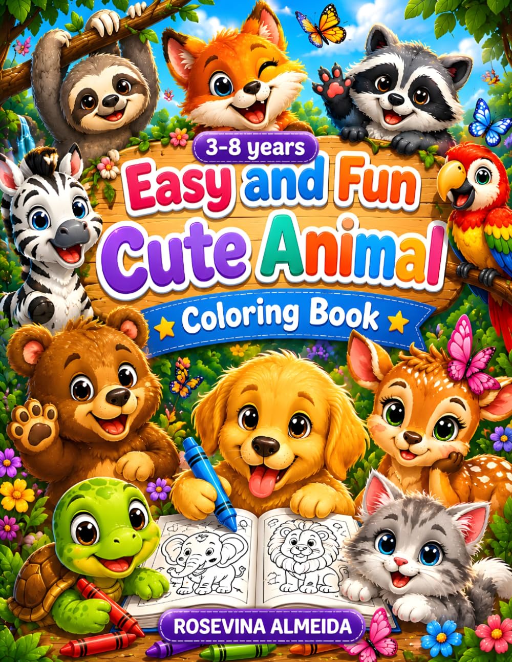 Fun And Easy Coloring Book: Fun and Easy Animal Coloring Pages for Kids Ages 3–8 | Cute Animals for Toddlers, Preschoolers, and Beginners