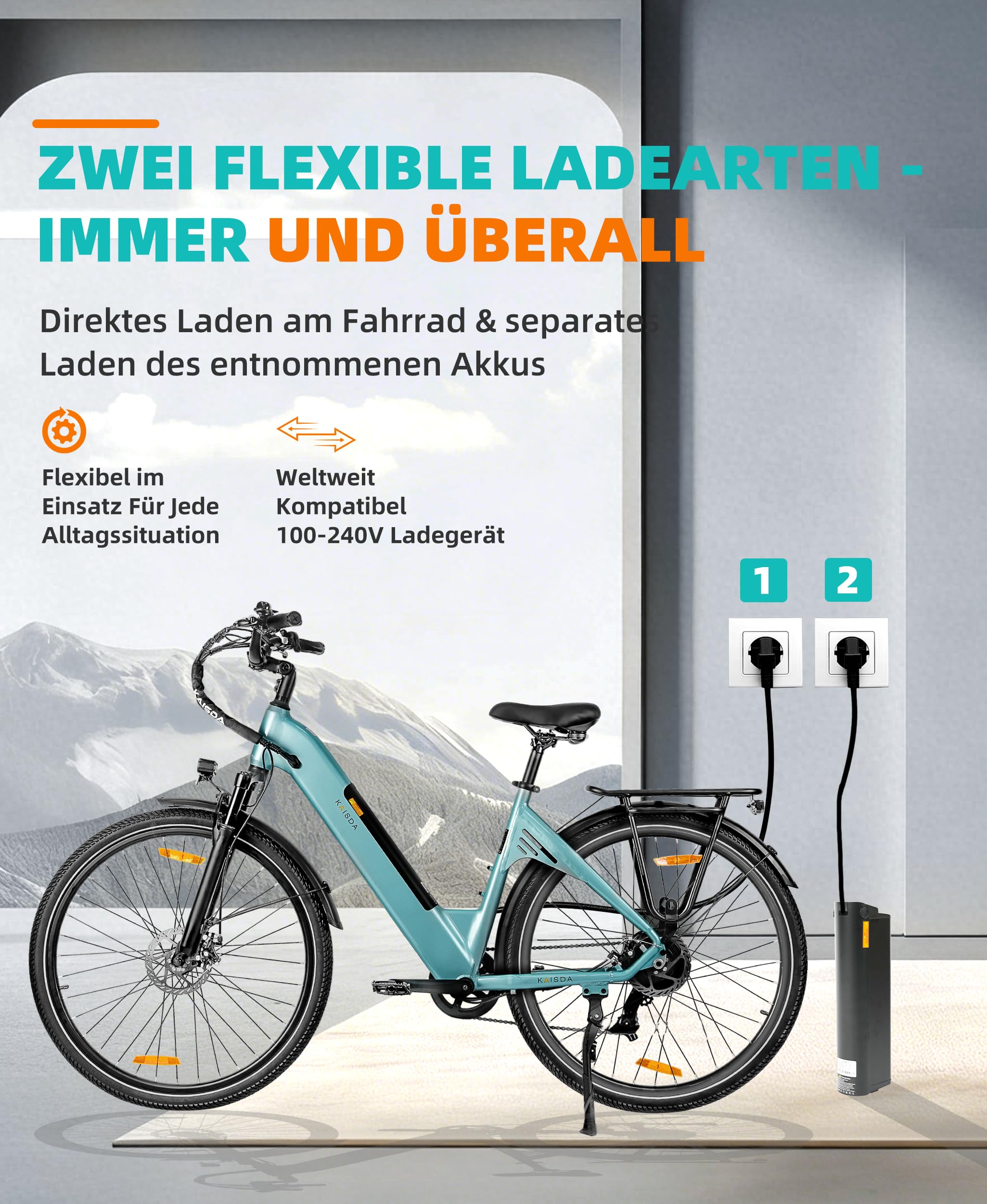 City E-Bike Damen 26/28 Zoll, Pendler E-Bike Herren Damen, mit 36V 20Ah Akku, bis 80 km, 250W 50Nm Motor, 7-Gang, LCD-Display