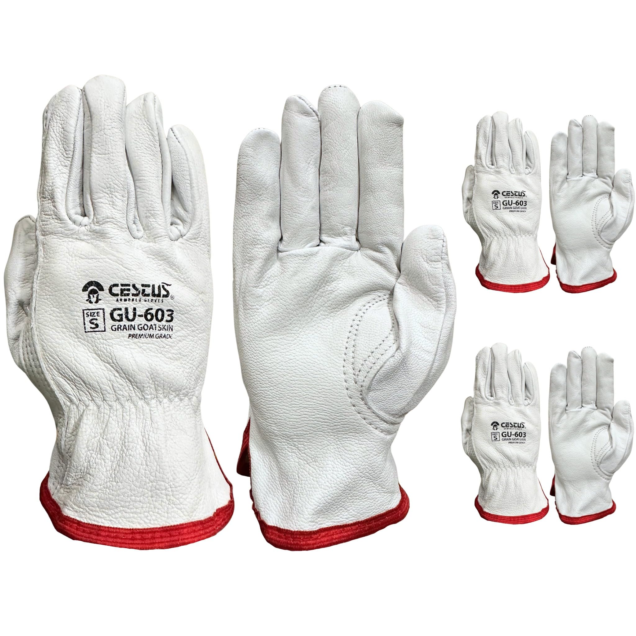 Cestus GU603, Sun-Dried Grain Leather Work Gloves (1,3,12,120) Premium Grade Goatskin, Unlined, Cut For Natural Fit
