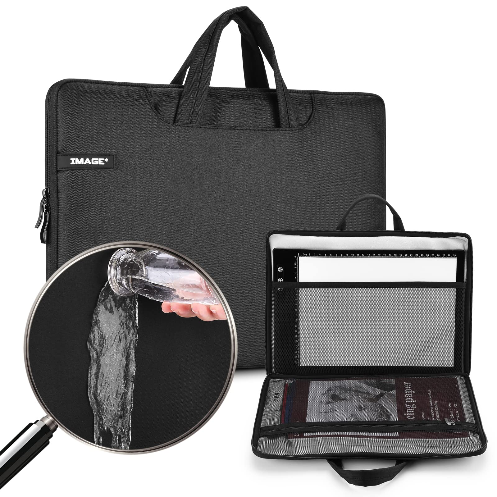 IMAGE Schutzhülle für A4 Leuchttisch 15.3 * 11.5zoll Storage Case Pouch Cover mit Taschen wasserdichte Tragetasche tragbare Hülle für Leuchtkästen Light pad Tablet Laptop Notebook, Schwarz