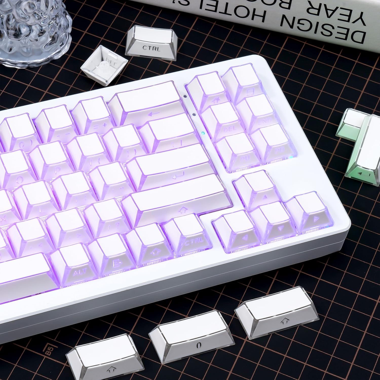 White Manga Shine Through Keycaps, Side Print Keycap Set