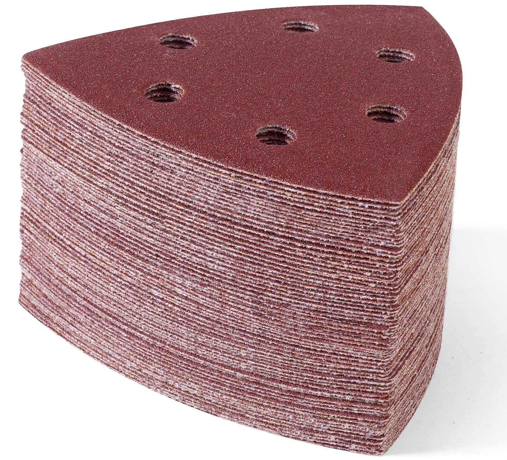 SATC 60 PCS 93mm Delta-Triangle Sanding Sheets 150 Grit Detail Sander Pads Durable Dust-Free 6-Holes Sander Sandpaper Hook and Loop Triangle Sanding 93 x 93 x 93mm
