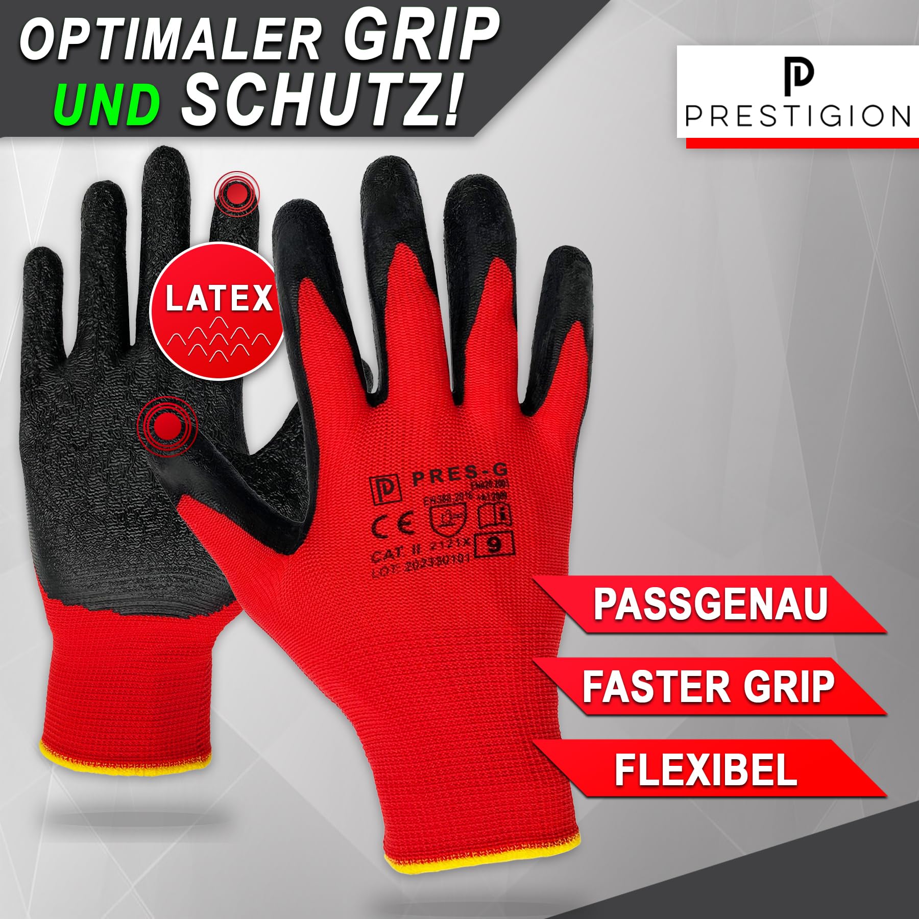Arbeitshandschuhe Herren Größe 11-XXL (24 Paare) - Latex Handschuhe Arbeit - Abriebfest - Ideal für die Baustelle und Heimwerker oder den Garten