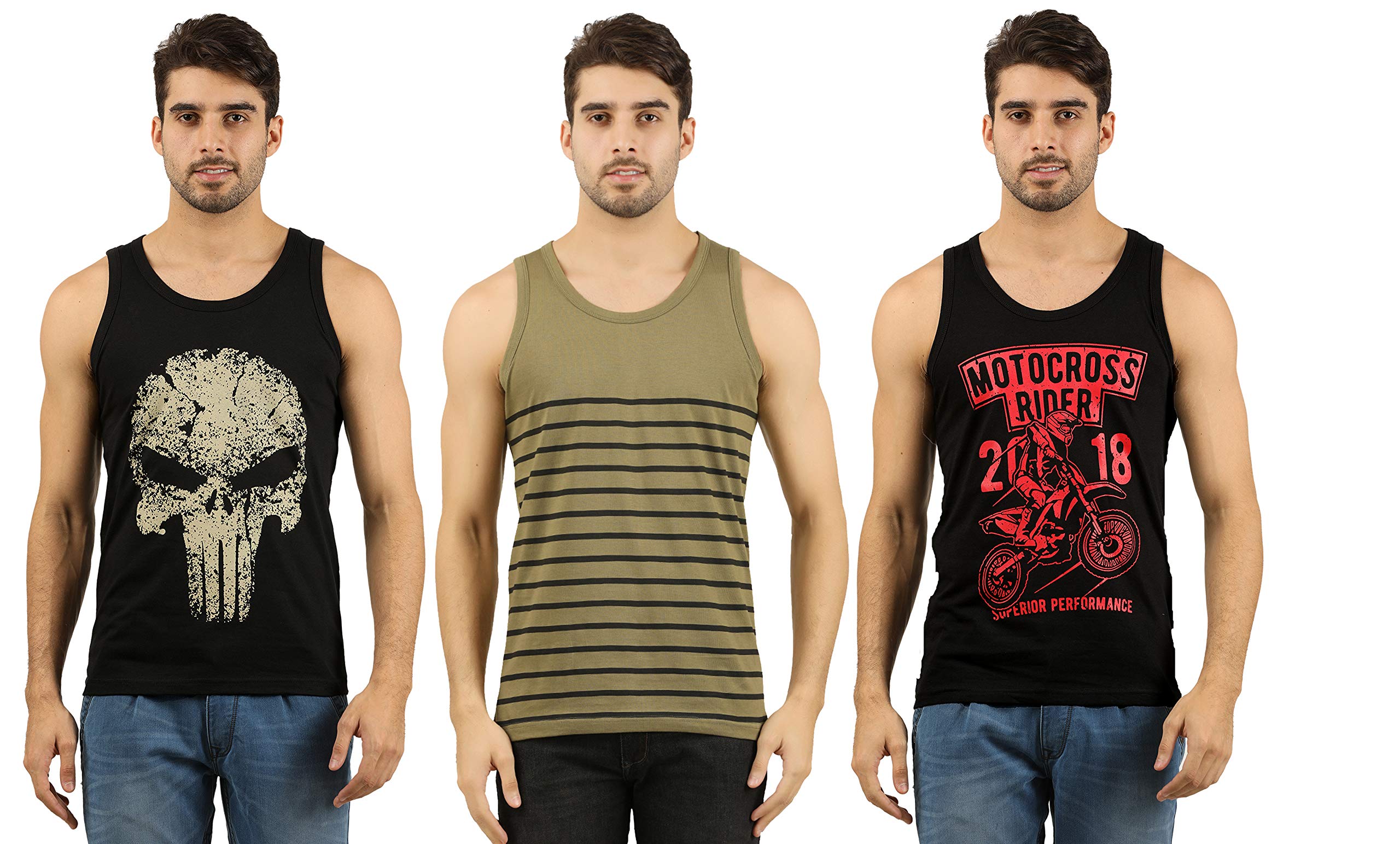 THE ARCHER Men's Cotton Printed Vest (Pack of 3)