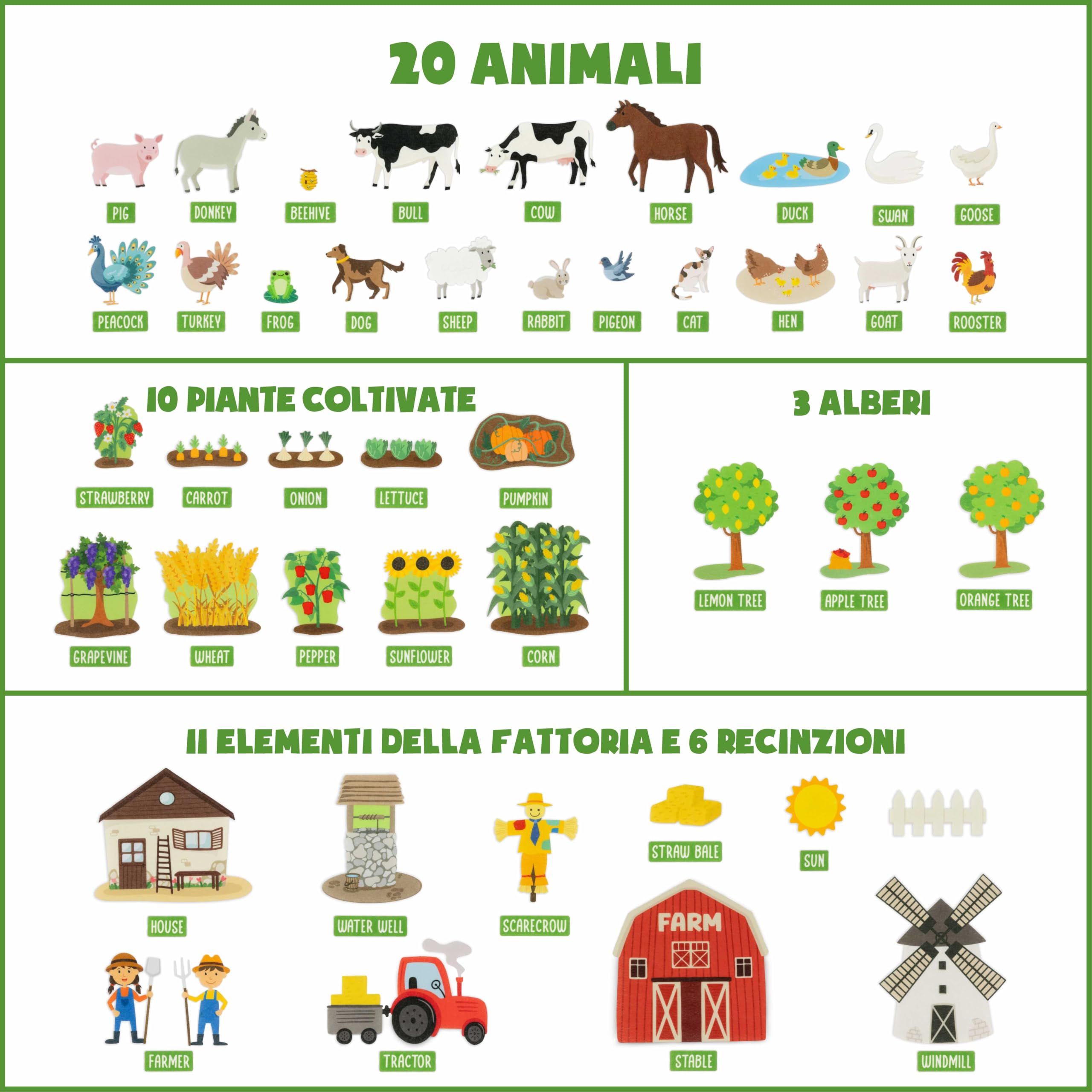BONNYCO Lavagna di Feltro con 92 Figure di Animali della Fattoria. Giochi Montessori e Regalo Compleanno Bambini dai 3-8 Anni. Pannello Sensoriale per Autismo, Giocattoli Educativi