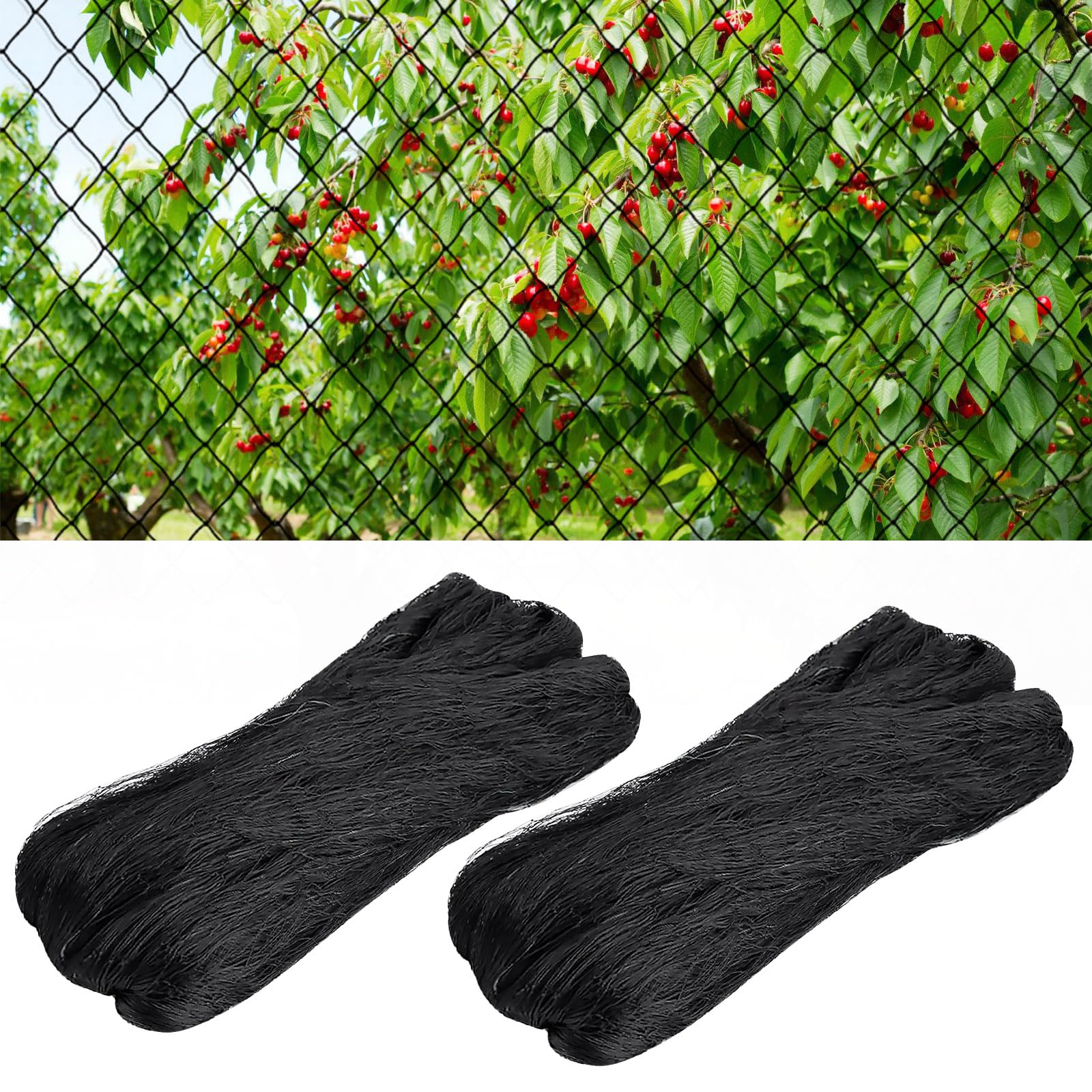 Pack of 2 Bird Protection Nets Aviary Netting 7.5 m x 15 m, Mesh Size 5 cm for Poultry Net, Chicken Net, Pond Net, Bird Net, Cat Net, Plant Net, Garden Net, for Protection of Fruit Trees, Vegetables