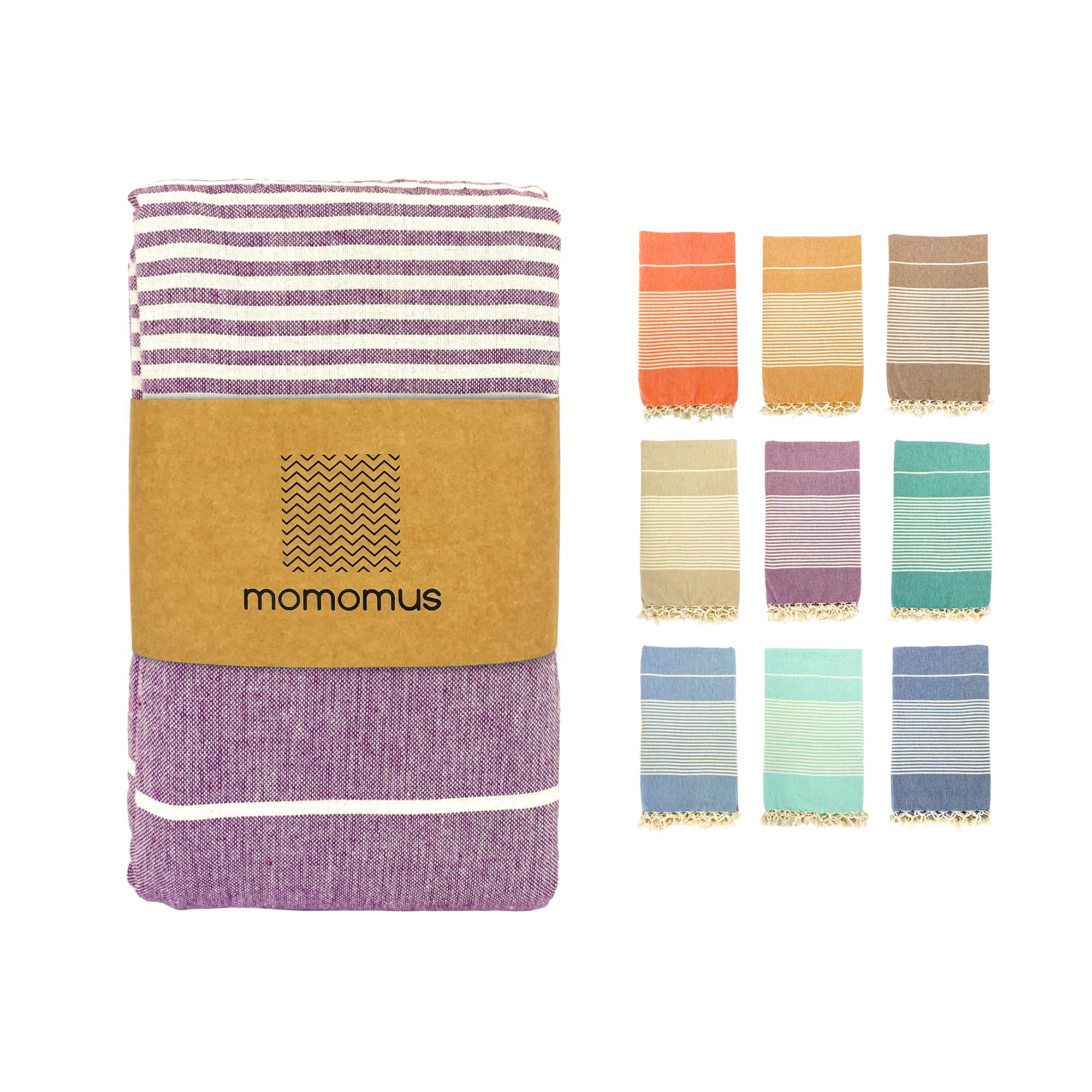 MOMOMUS Fouta Playa XXL, con Flecos y 100% Algodón – Ideal como Toalla de Playa Grande Antiarena, Manta de Picnic sin Arena, Pareo Gigante o Alfombra de Piscina – Violeta, 200x240 cm