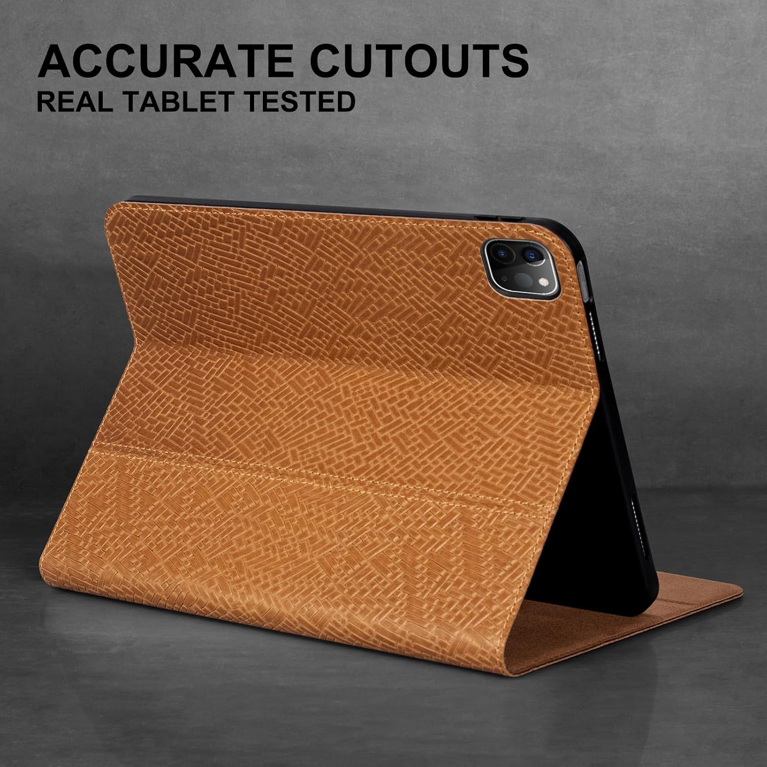 Leather Case for iPad Pro 11 Inch (M5/M4) 2025/2024, Full Grain Leather Cover,Protective Smart Folio with Auto Sleep/Wake, Anti Slip, Brown Stripe