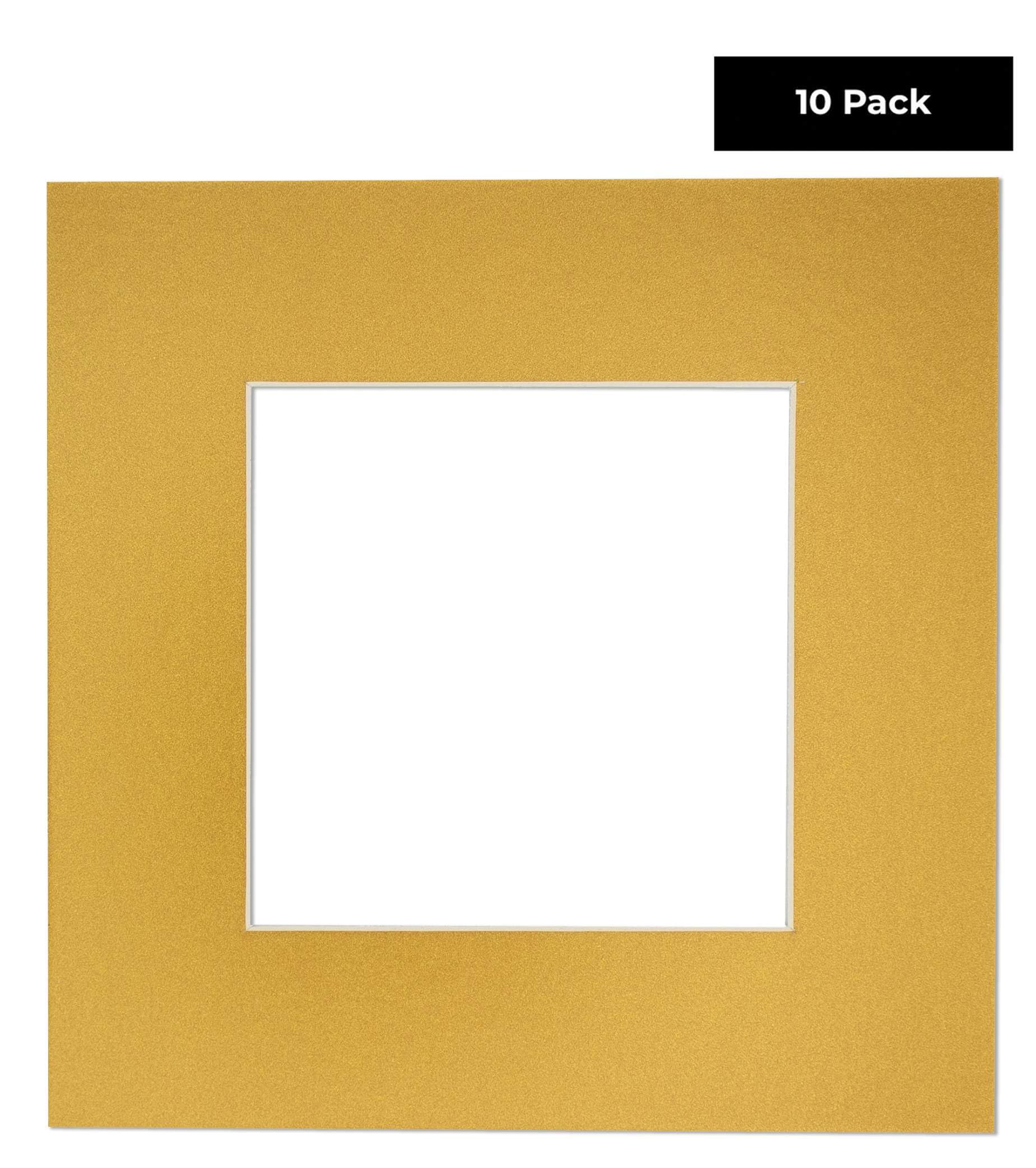Pack of Ten Acid Free 9x12 Mats Bevel Cut for 7x10 Photos - Metallic Gold Precut Matboards With Backing Boards and Self Seal Photo Mat Bags For Pictures, Photos, Framing - 4-ply Thickness