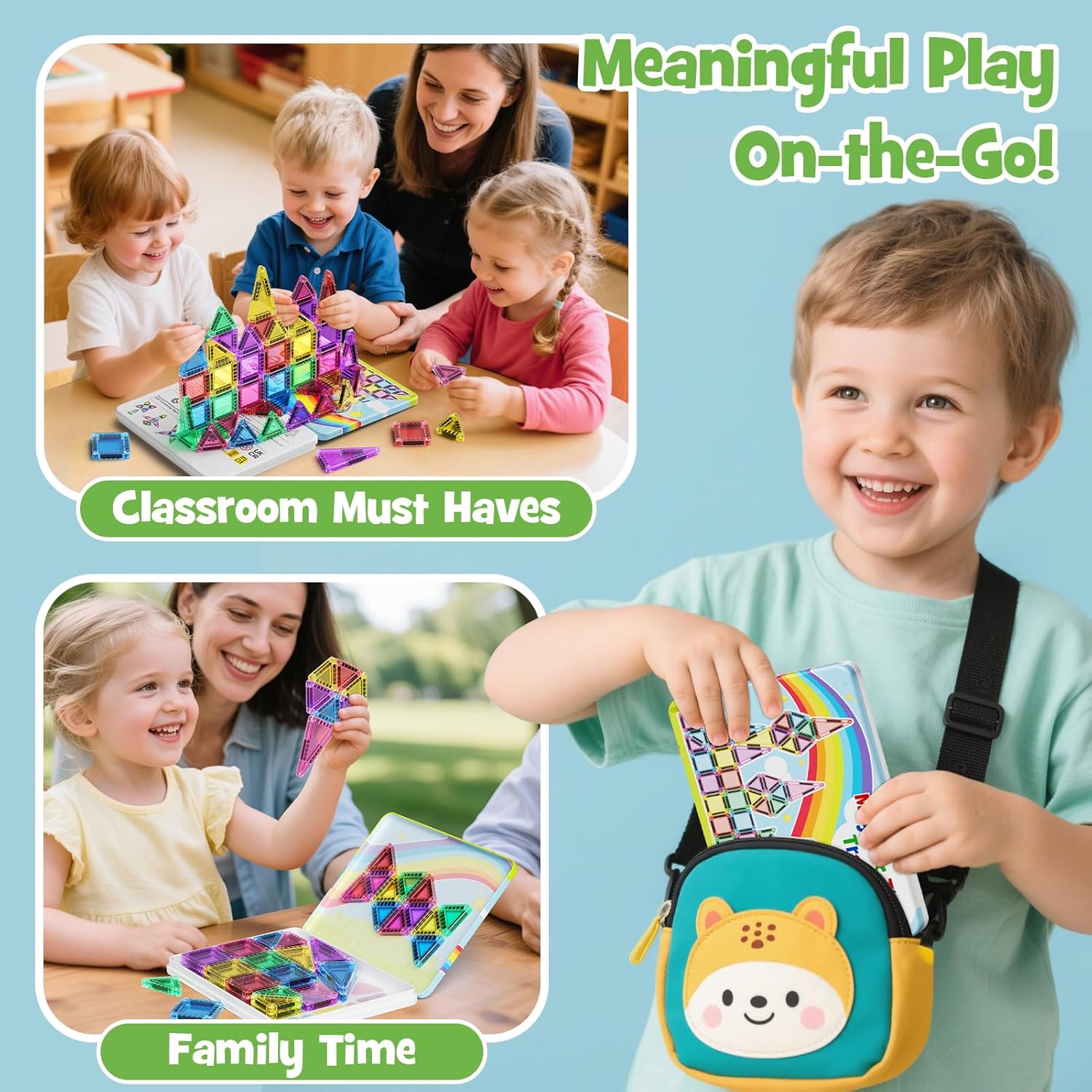 Magnetic Tiles Travel Toys for Kids 4-8, 42PCS Candy Color STEM Building Blocks with Visual Storage Guide & Metal Case, Airplane Activities & Toddler Travel Essentials Ages 3-5 - Image 5