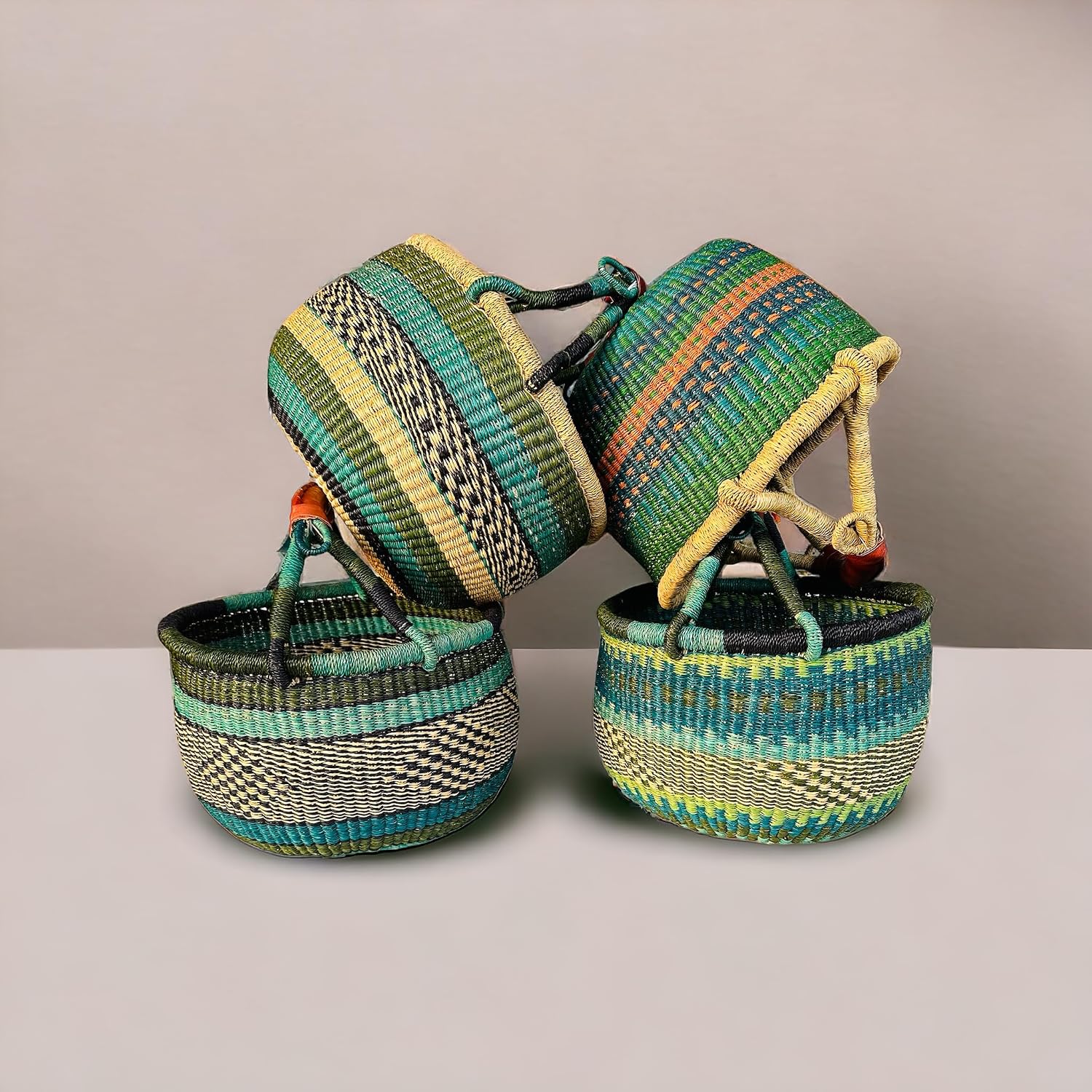 AFRICAN MARKET BASKET | Toys BASKET | BOOK STORAGE | BOLGA FROM GHANA MEDIUM 11-13" ACROSS (Colors Vary) Green 1 EA image 4