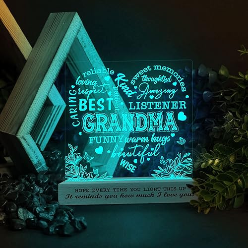 Miniatura 6 de ARTSYWIX Lámpara de ilusión 3D para abuela con base de madera, luz nocturna acrílica alimentada por USB, regalos para abuela de nietos a mi abuela,